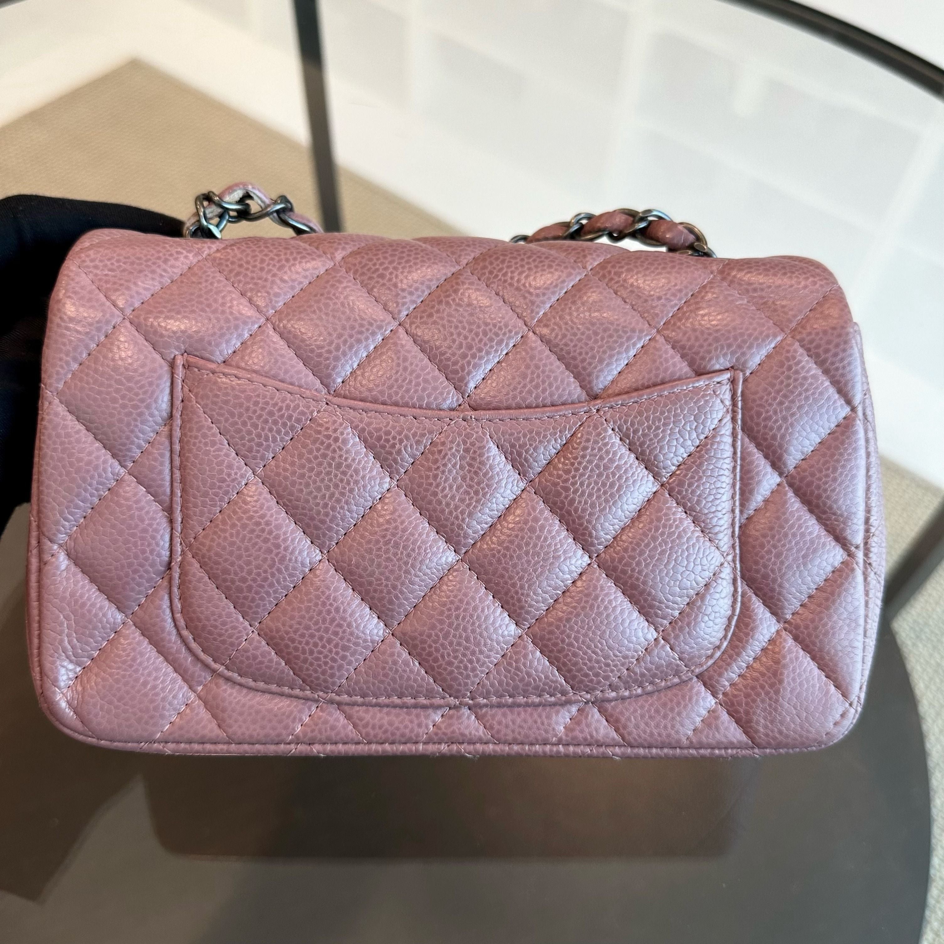 Chanel Caviar Mini Rectangular 20CM Classic Flap Quilted Calfskin Purple RSHW No 21 - Luxury Evermore