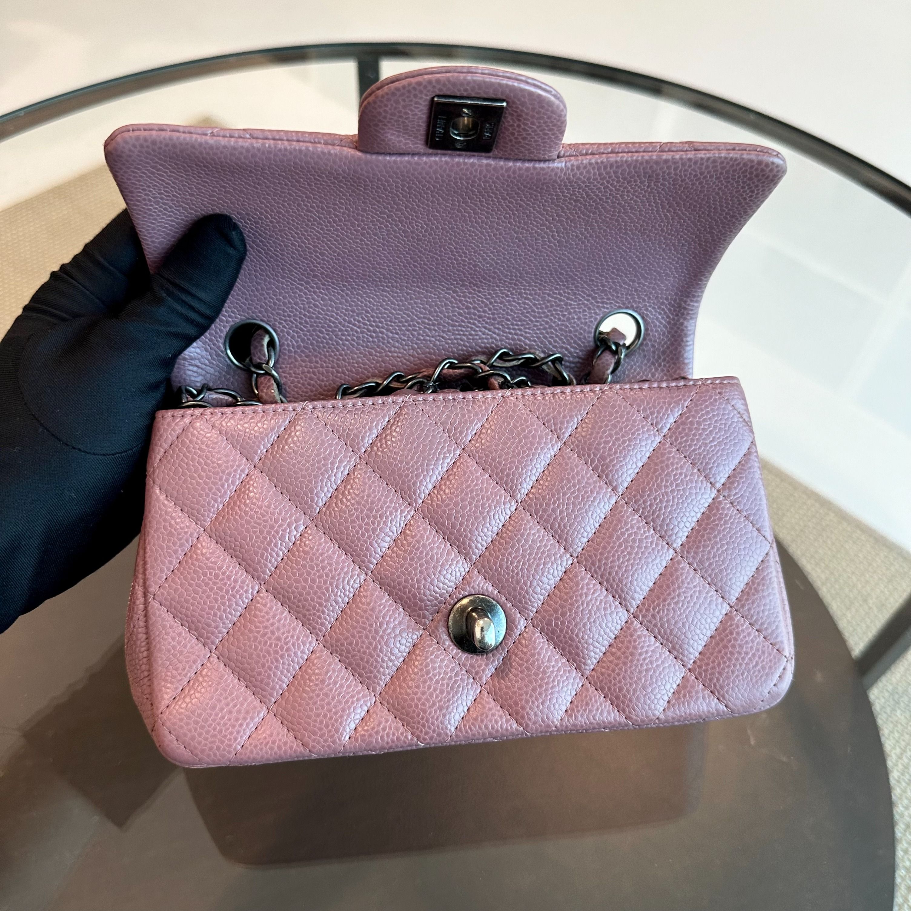 Chanel Caviar Mini Rectangular 20CM Classic Flap Quilted Calfskin Purple RSHW No 21 - Luxury Evermore