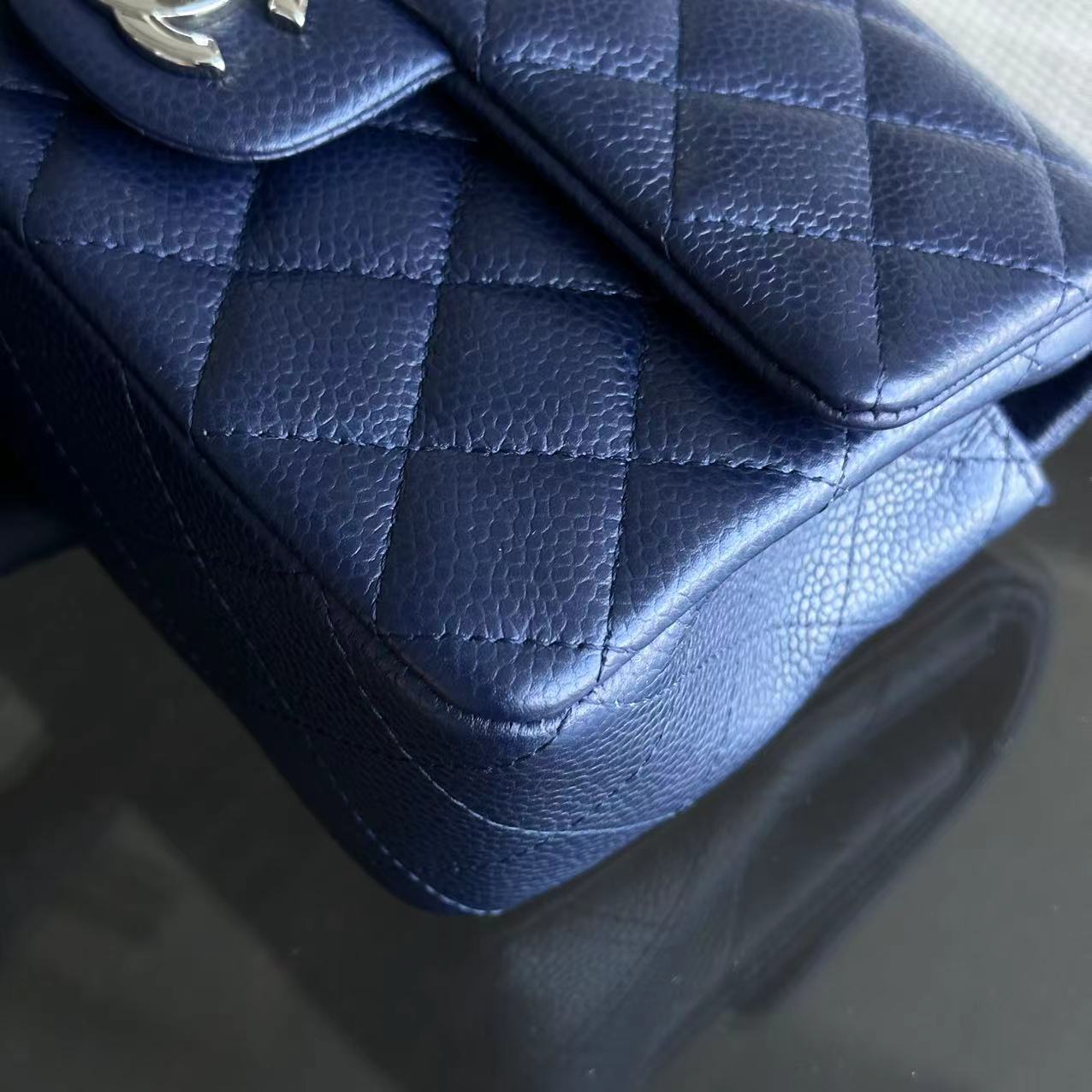 Chanel Caviar Mini Rectangular Classic Flap 20CM Quilted Calfskin Dark Blue SHW No 18 - Luxury Evermore