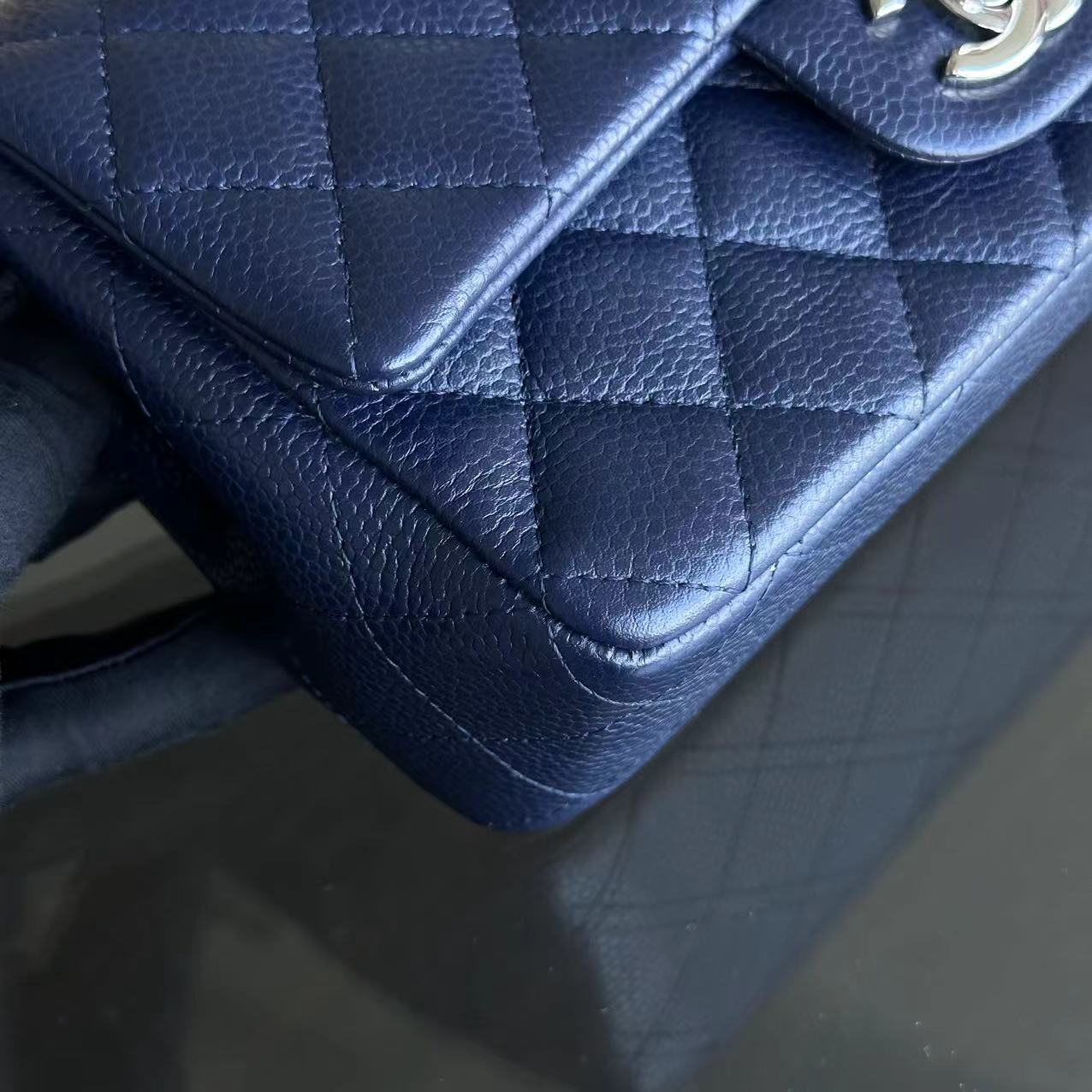 Chanel Caviar Mini Rectangular Classic Flap 20CM Quilted Calfskin Dark Blue SHW No 18 - Luxury Evermore