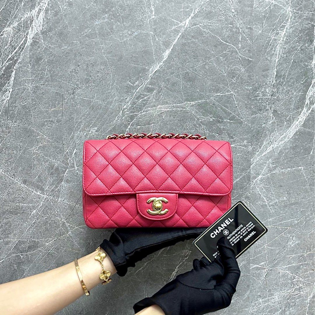 Chanel Caviar Mini Rectangular Classic Flap Coral Pink GHW No 23 - Luxury Evermore