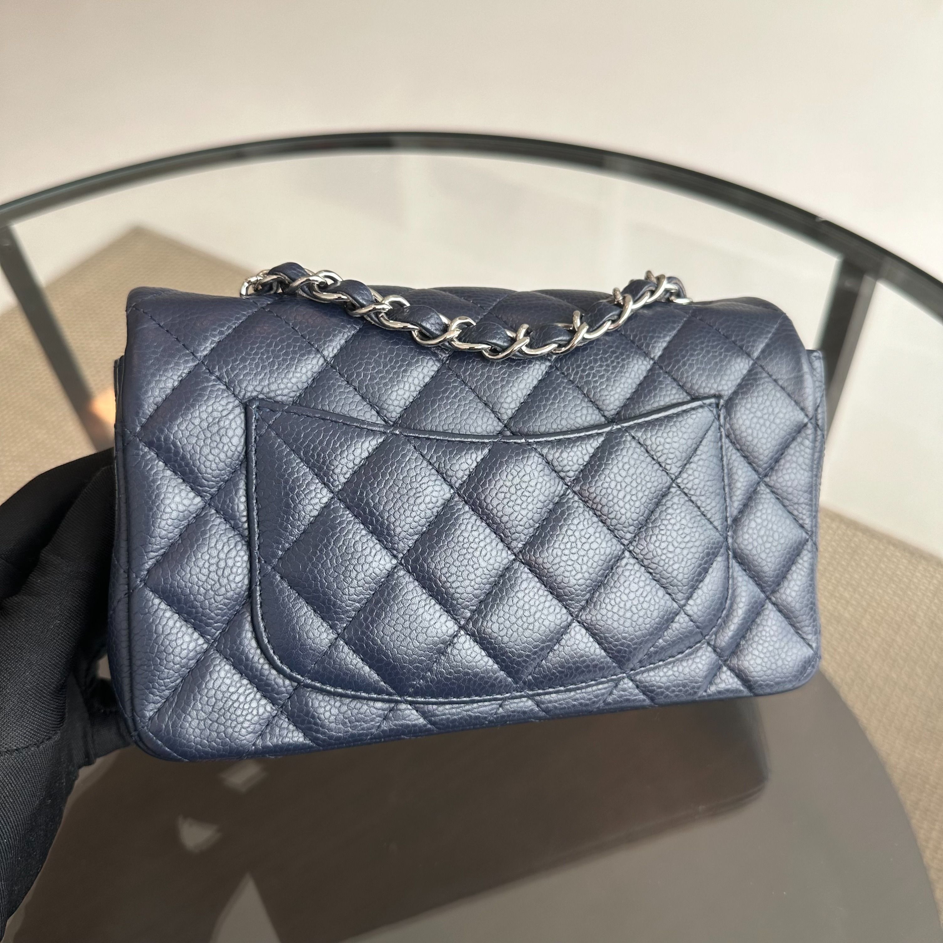 Chanel Caviar Mini Rectangular Classic Flap Mini Dark Blue No 18 - Luxury Evermore