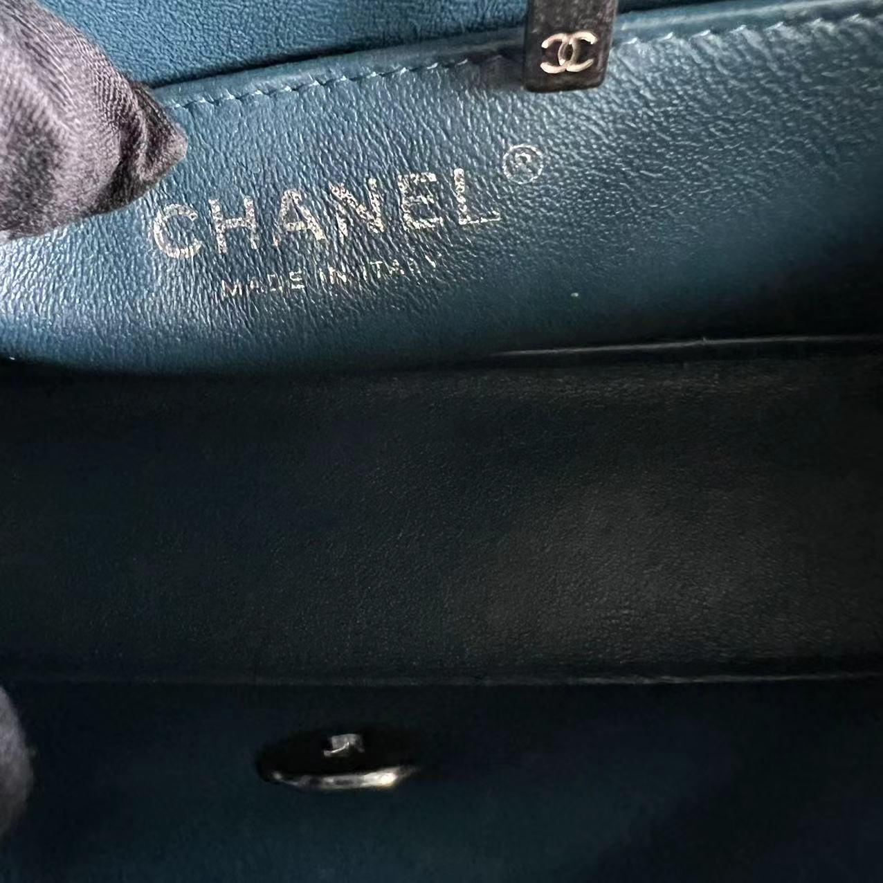 Chanel Caviar Mini Rectangular Classic Flap Quilted Calfskin Dark Green Silver Hardware - Luxury Evermore