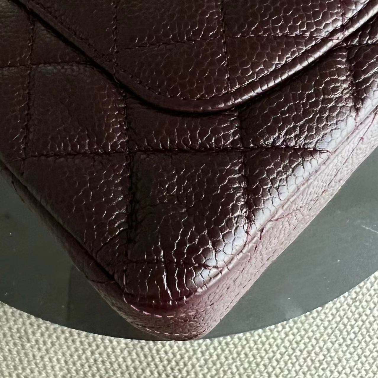 Chanel Caviar Mini Rectangular Classic Flap Quilted Grained Calfskin Burgundy Silver Hardware Series 20 - Luxury Evermore