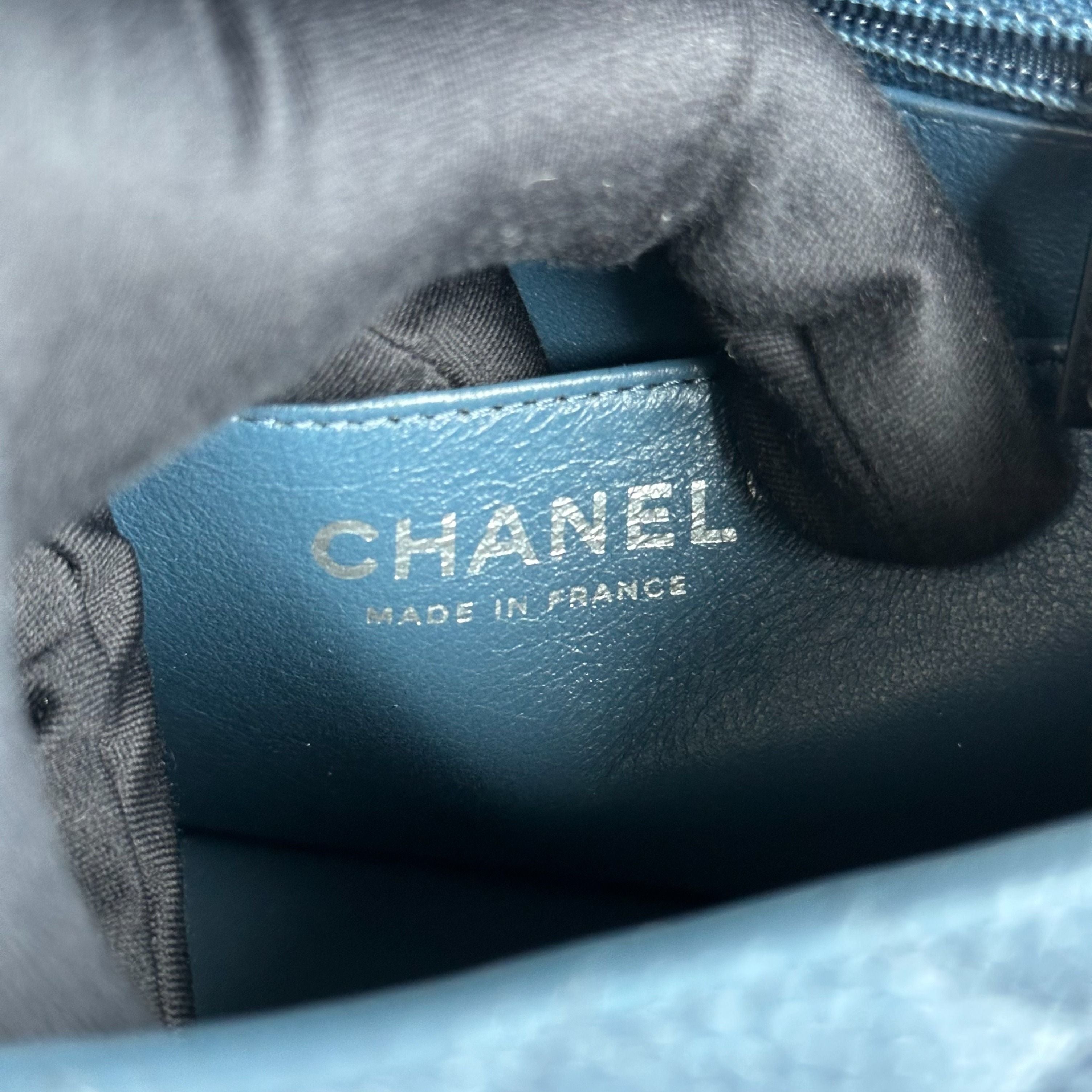 Chanel Caviar Mini Square Classic Flap Quilted Calfskin Blue SHW No 19 - Luxury Evermore