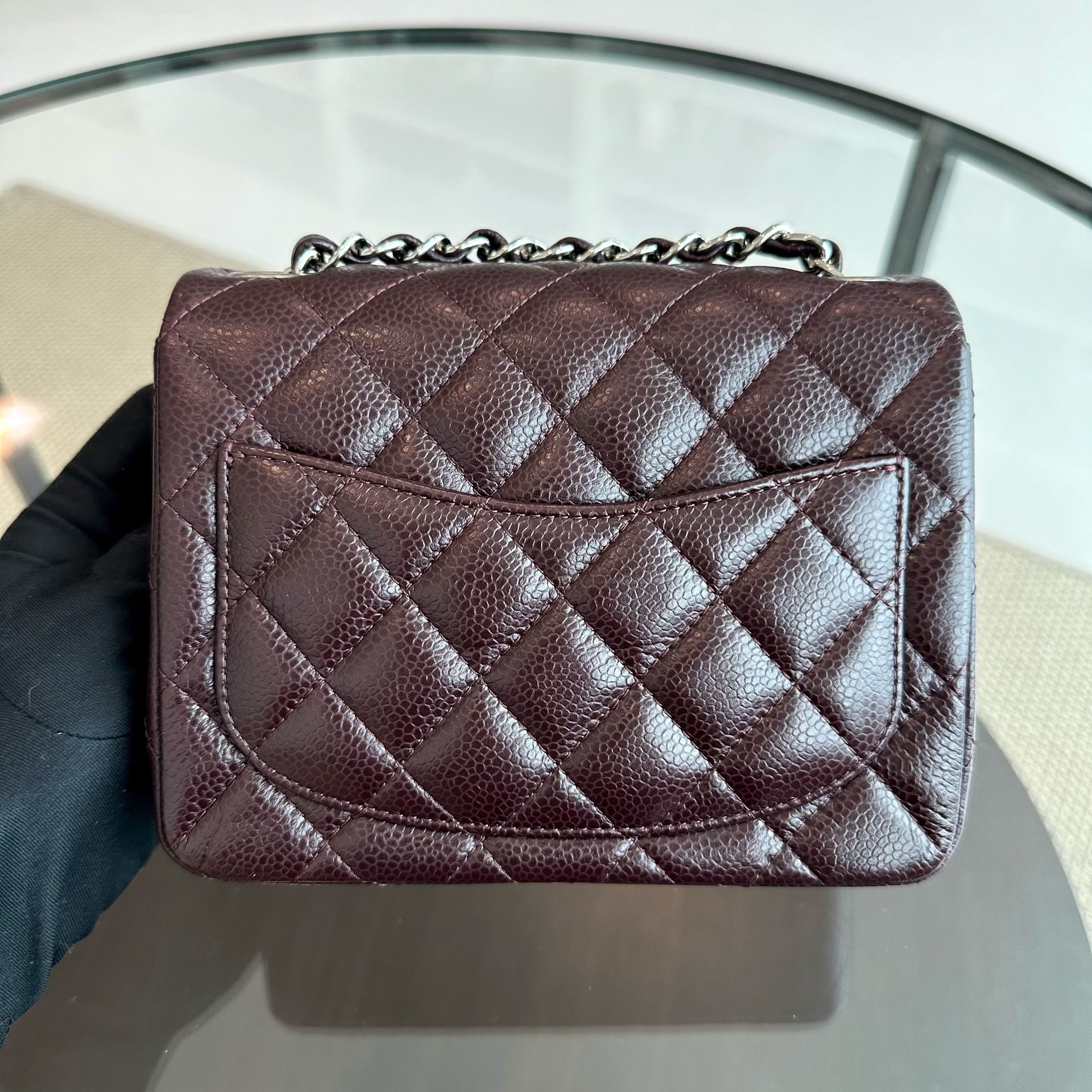 Chanel Caviar Mini Square Classic Flap Quilted Calfskin Burgundy SHW No 20 - Luxury Evermore