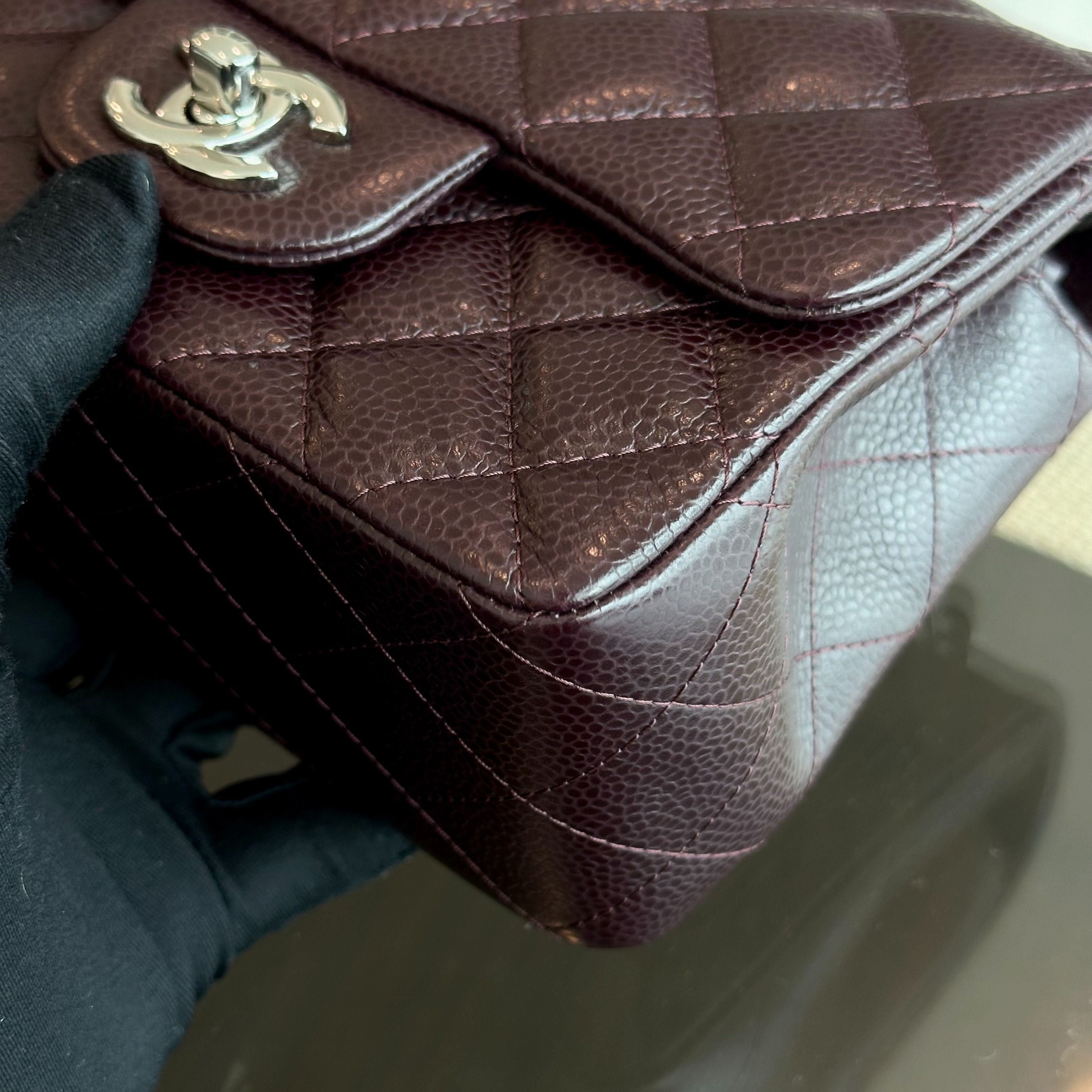 Chanel Caviar Mini Square Classic Flap Quilted Calfskin Burgundy SHW No 20 - Luxury Evermore