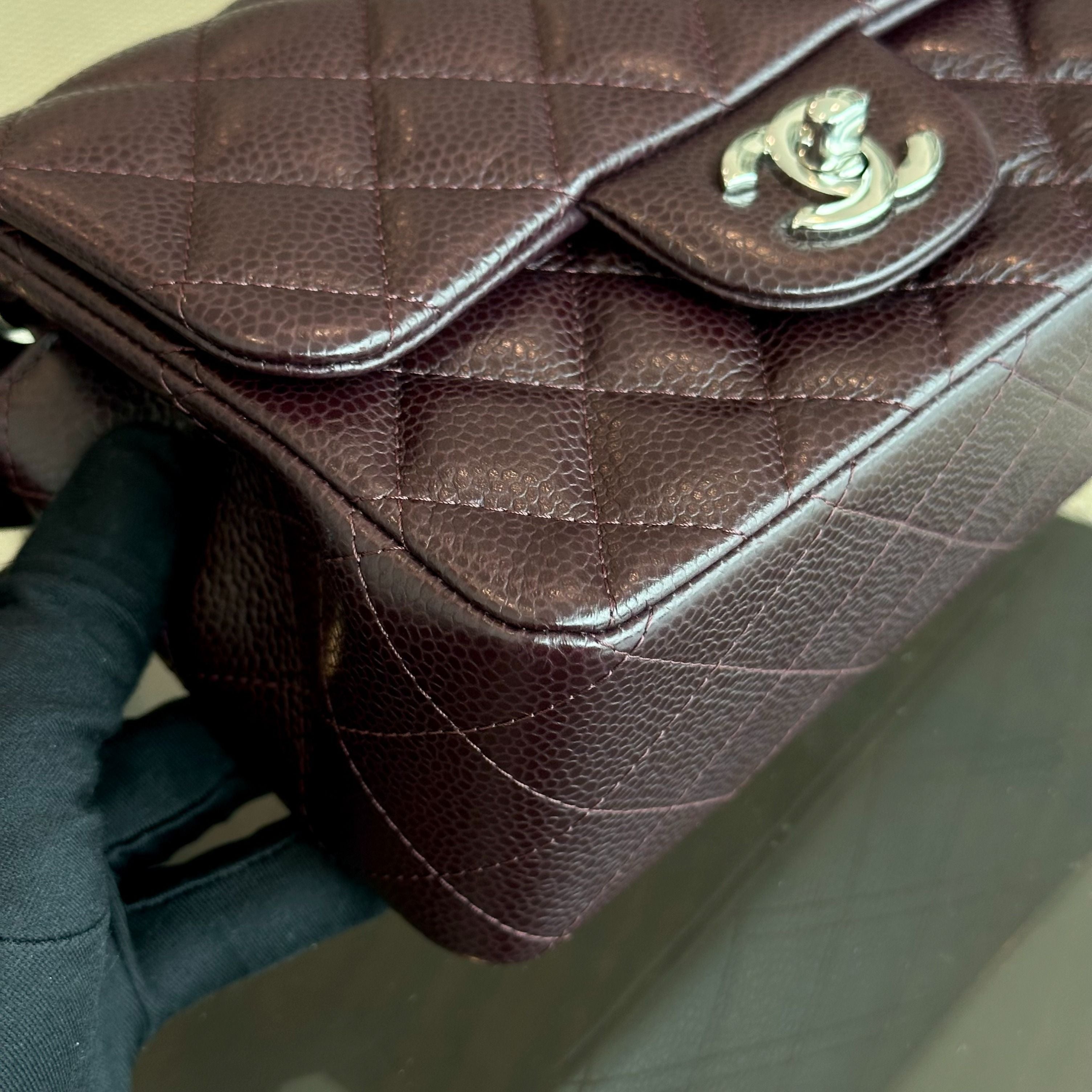 Chanel Caviar Mini Square Classic Flap Quilted Calfskin Burgundy SHW No 20 - Luxury Evermore