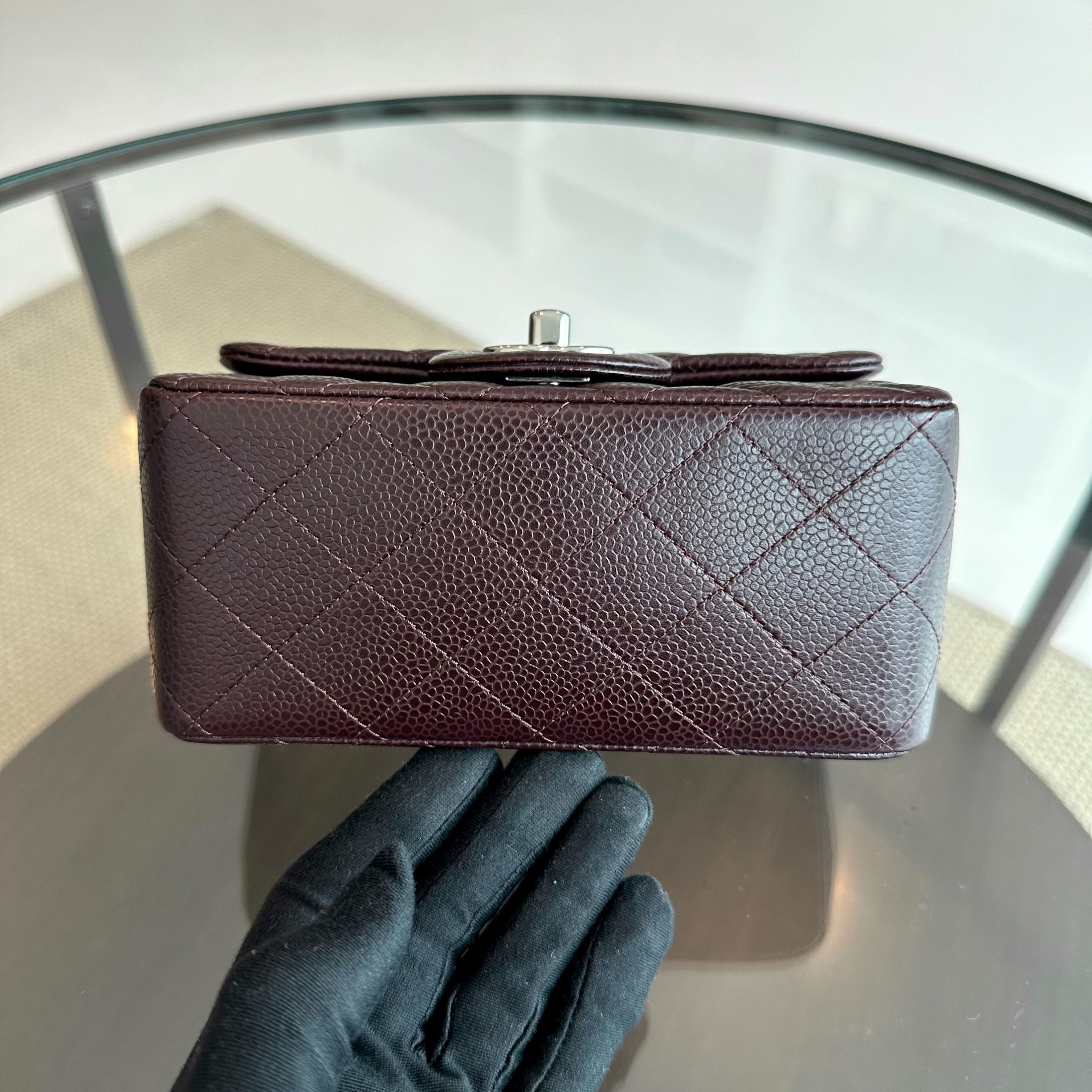 Chanel Caviar Mini Square Classic Flap Quilted Calfskin Burgundy SHW No 20 - Luxury Evermore