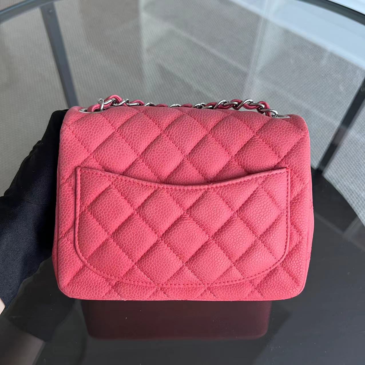 Chanel Caviar Mini Square Classic Flap Quilted Calfskin Pink SHW No 17 - Luxury Evermore