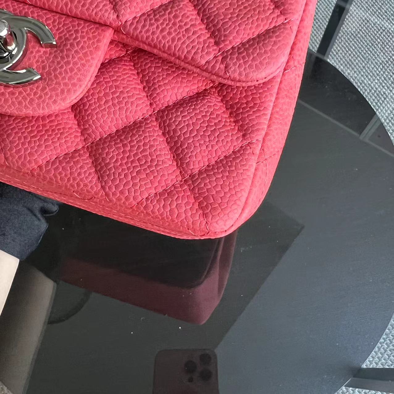 Chanel Caviar Mini Square Classic Flap Quilted Calfskin Pink SHW No 17 - Luxury Evermore