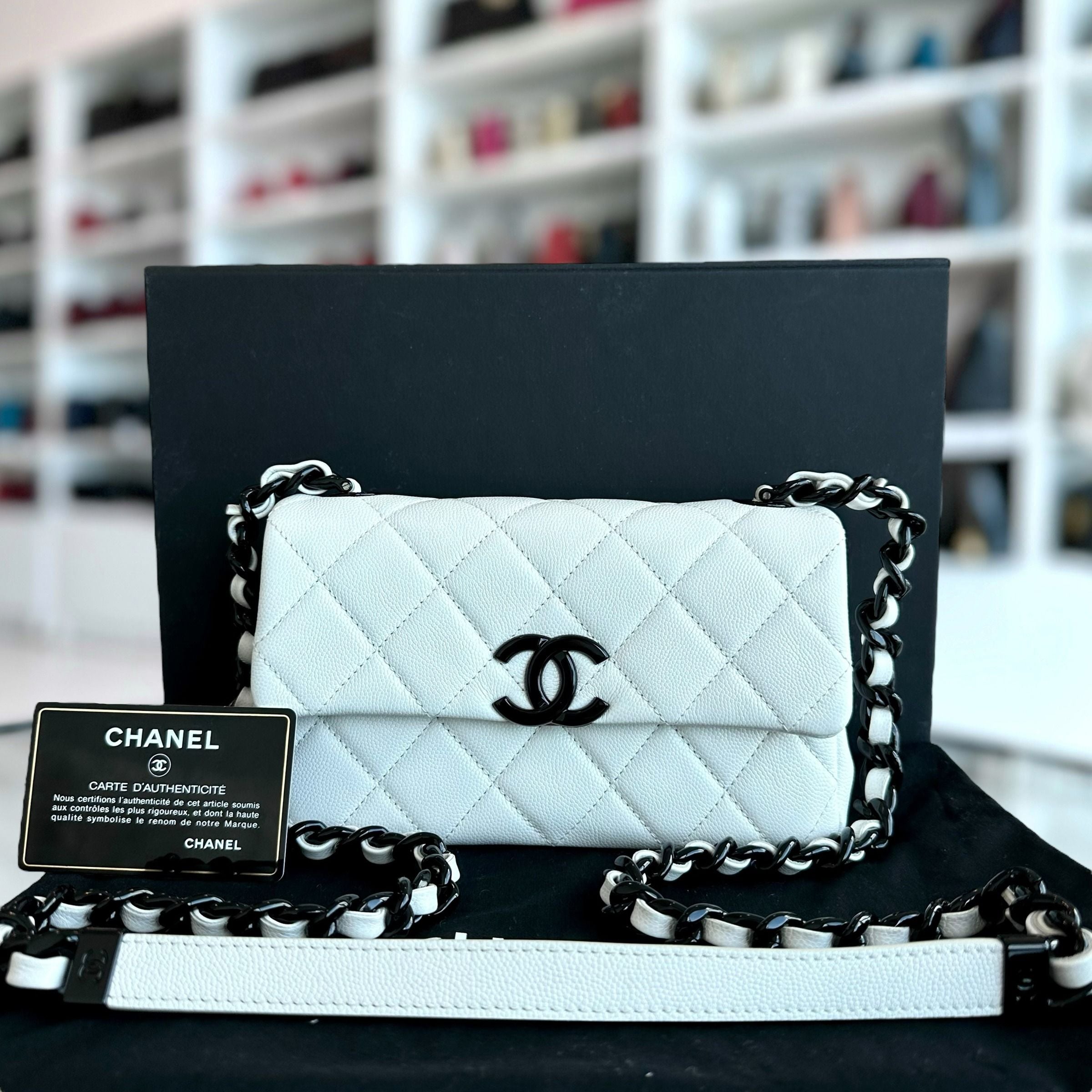 Chanel Caviar My Everything Flap Bag Quilted Small White Calfskin BHW No 30 - Luxury Evermore