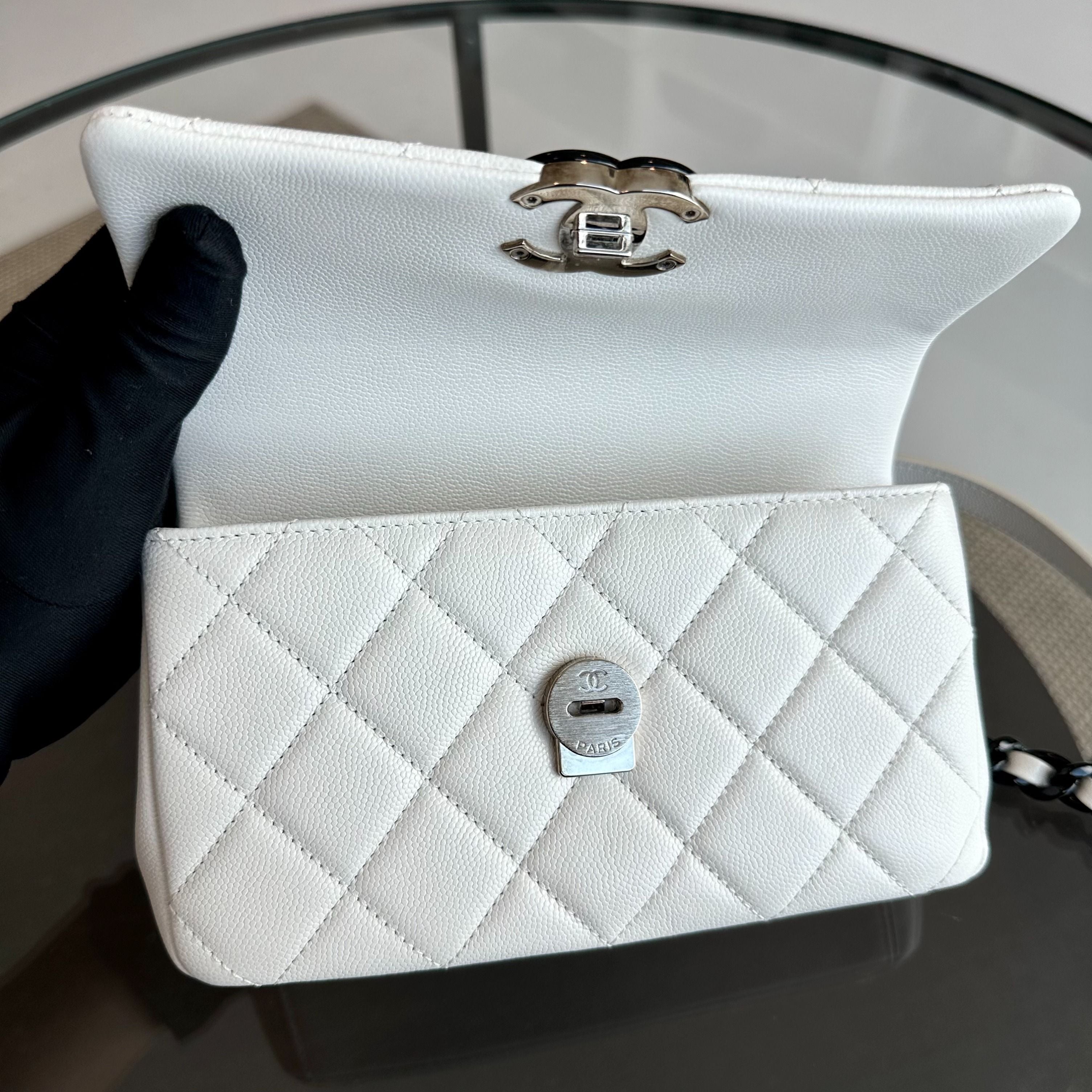 Chanel Caviar My Everything Flap Bag Quilted Small White Calfskin BHW No 30 - Luxury Evermore