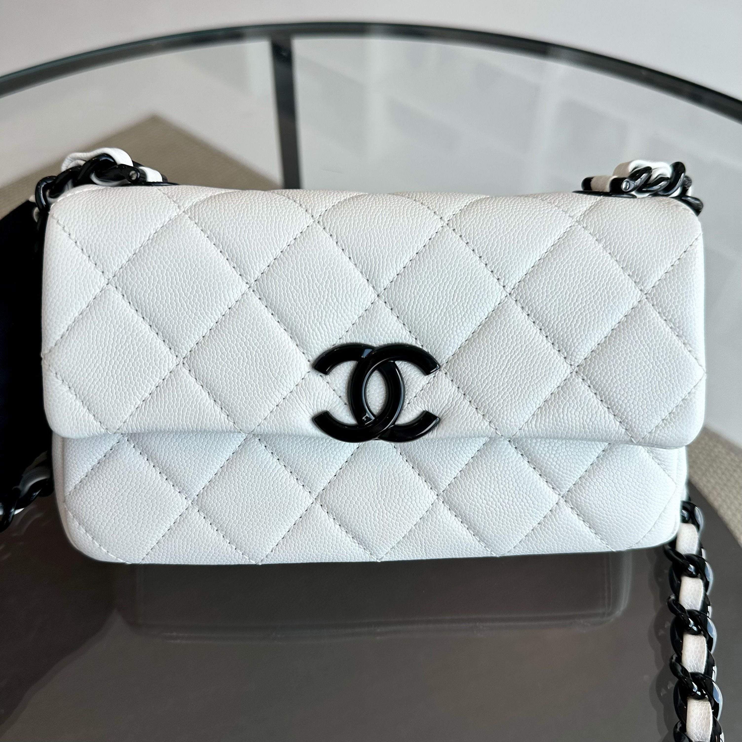 Chanel Caviar My Everything Flap Bag Quilted Small White Calfskin BHW No 30 - Luxury Evermore