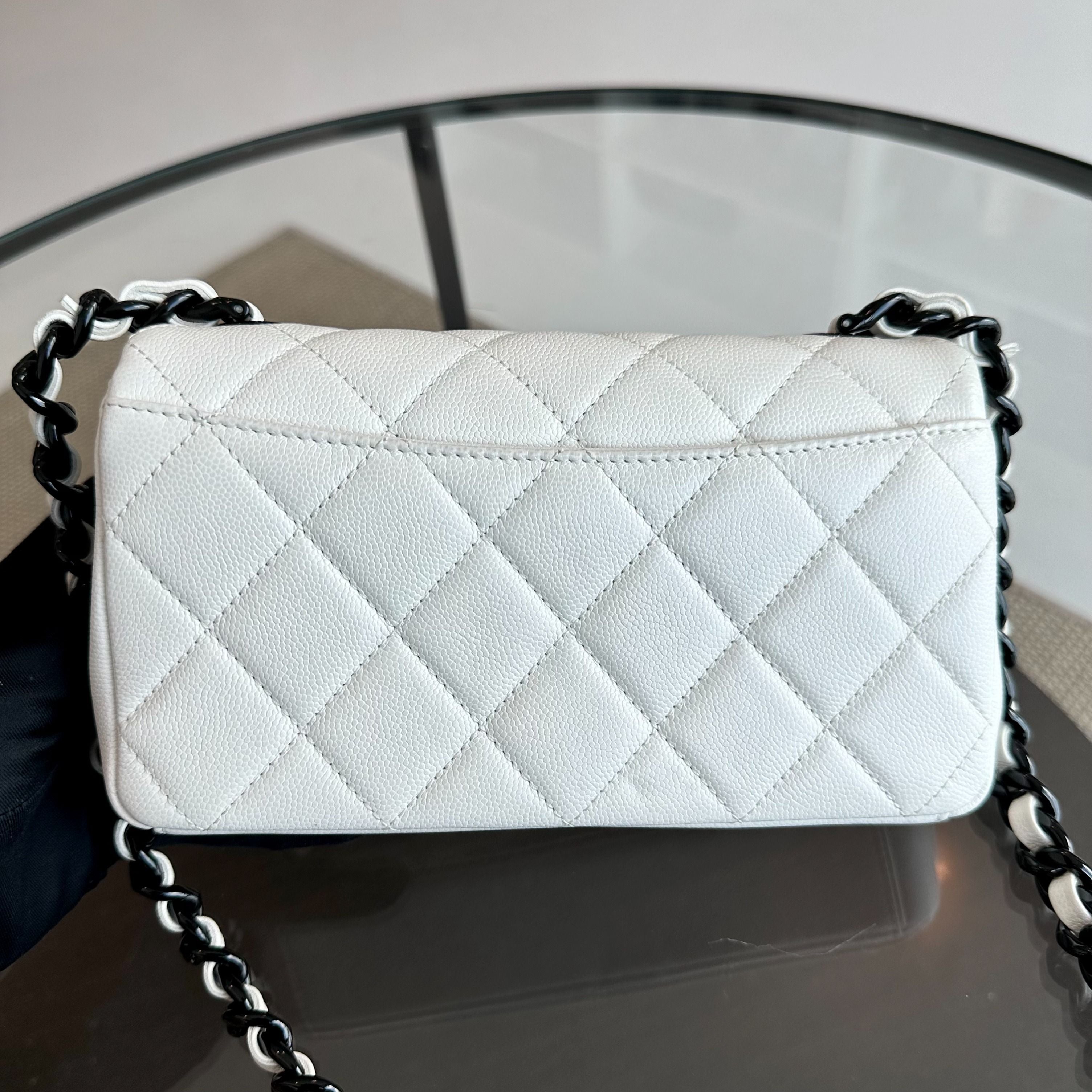 Chanel Caviar My Everything Flap Bag Quilted Small White Calfskin BHW No 30 - Luxury Evermore