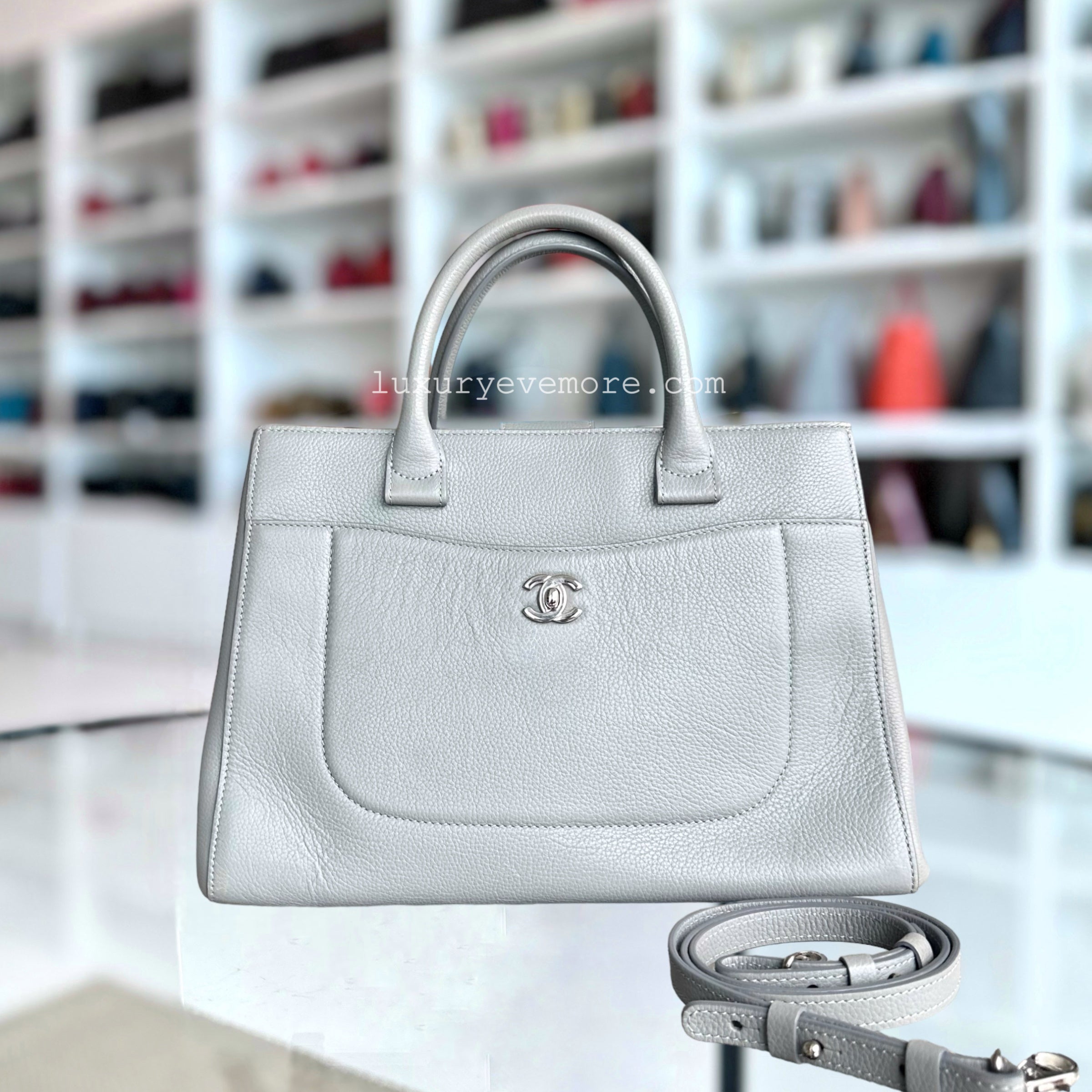 Chanel Caviar Neo Executive Tote Bag Grey Gray Silver Hardware Series 23 - Luxury Evermore