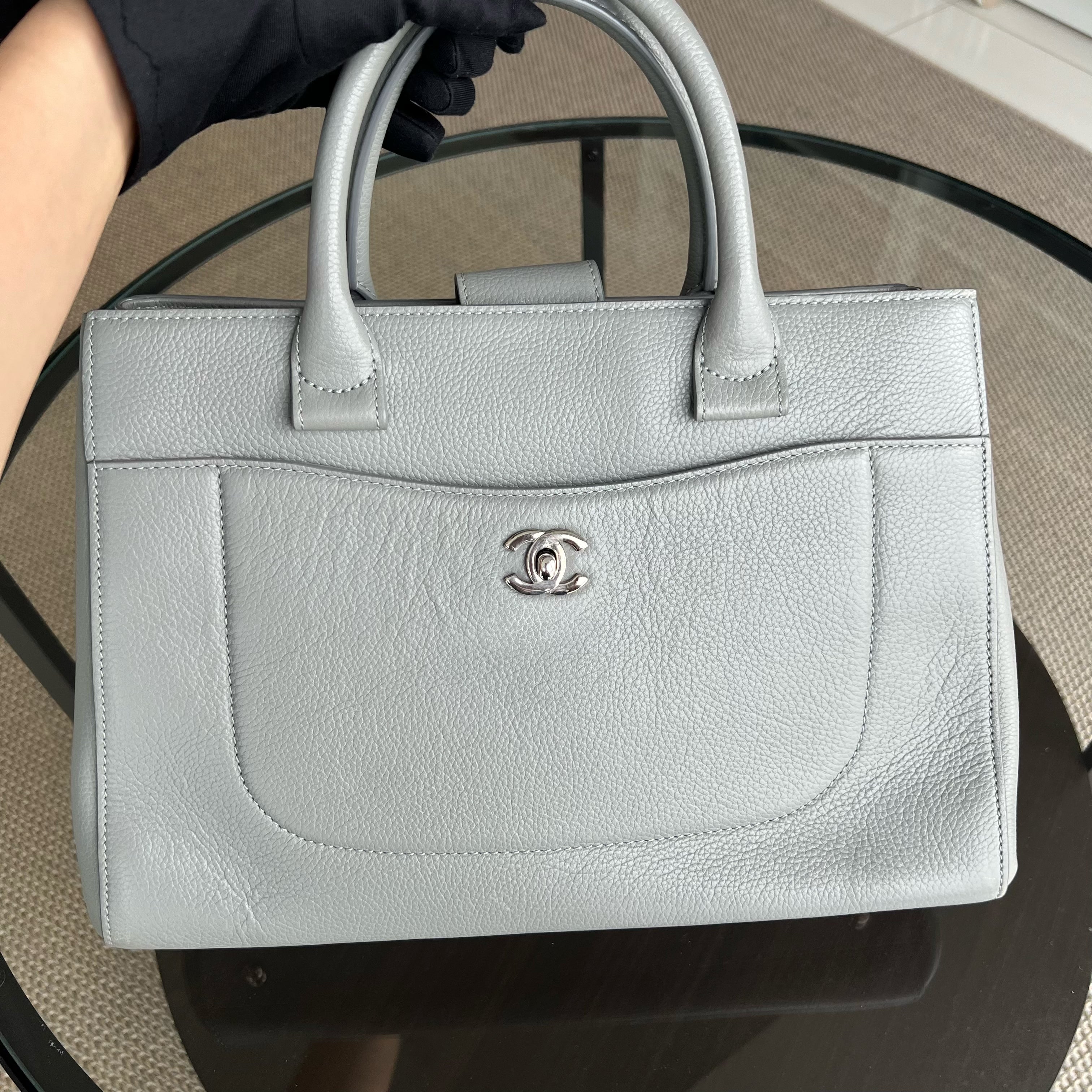 Chanel Caviar Neo Executive Tote Bag Grey Gray Silver Hardware Series 23 - Luxury Evermore