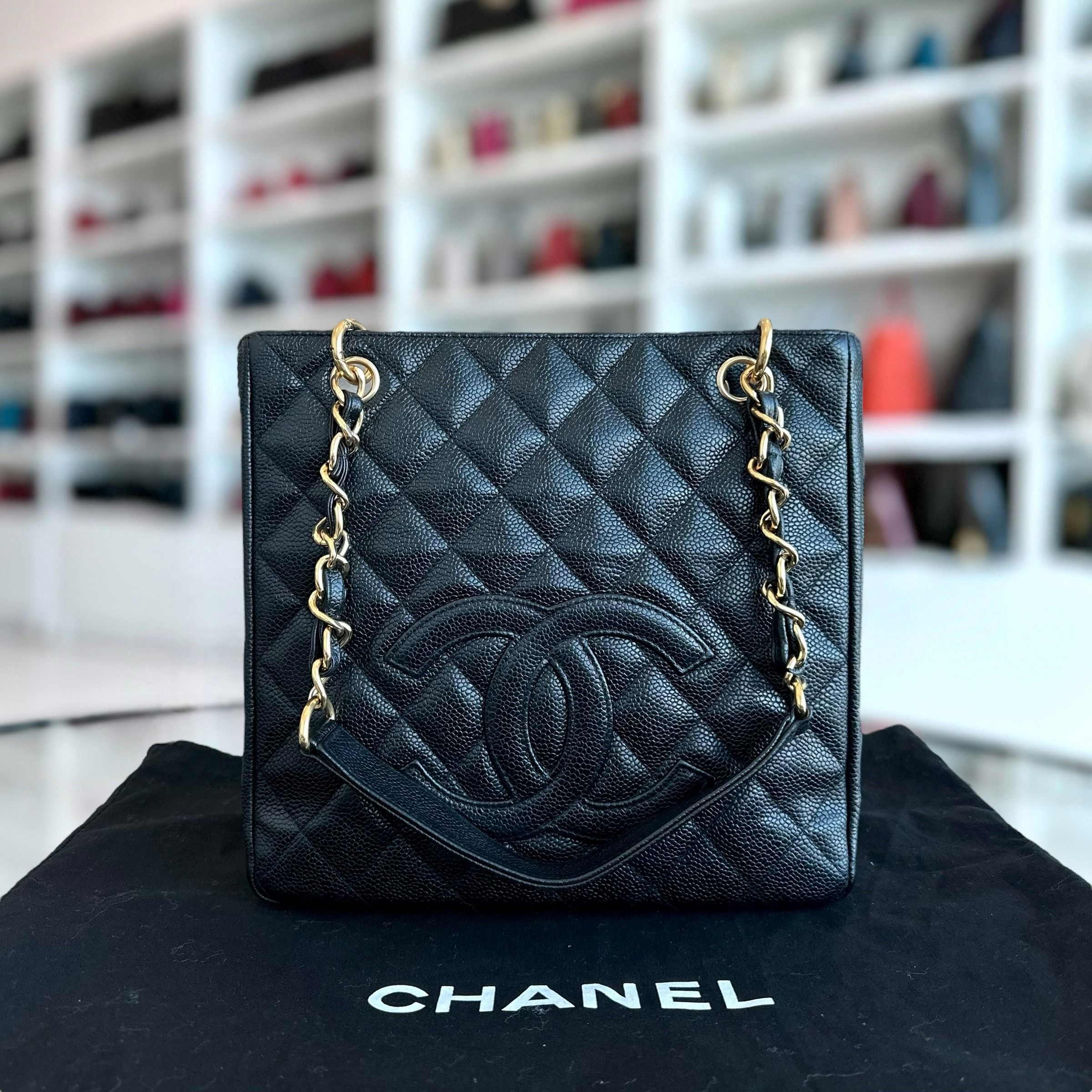 Chanel Caviar PST Petite Shopping Tote Black GHW No 11 - Luxury Evermore