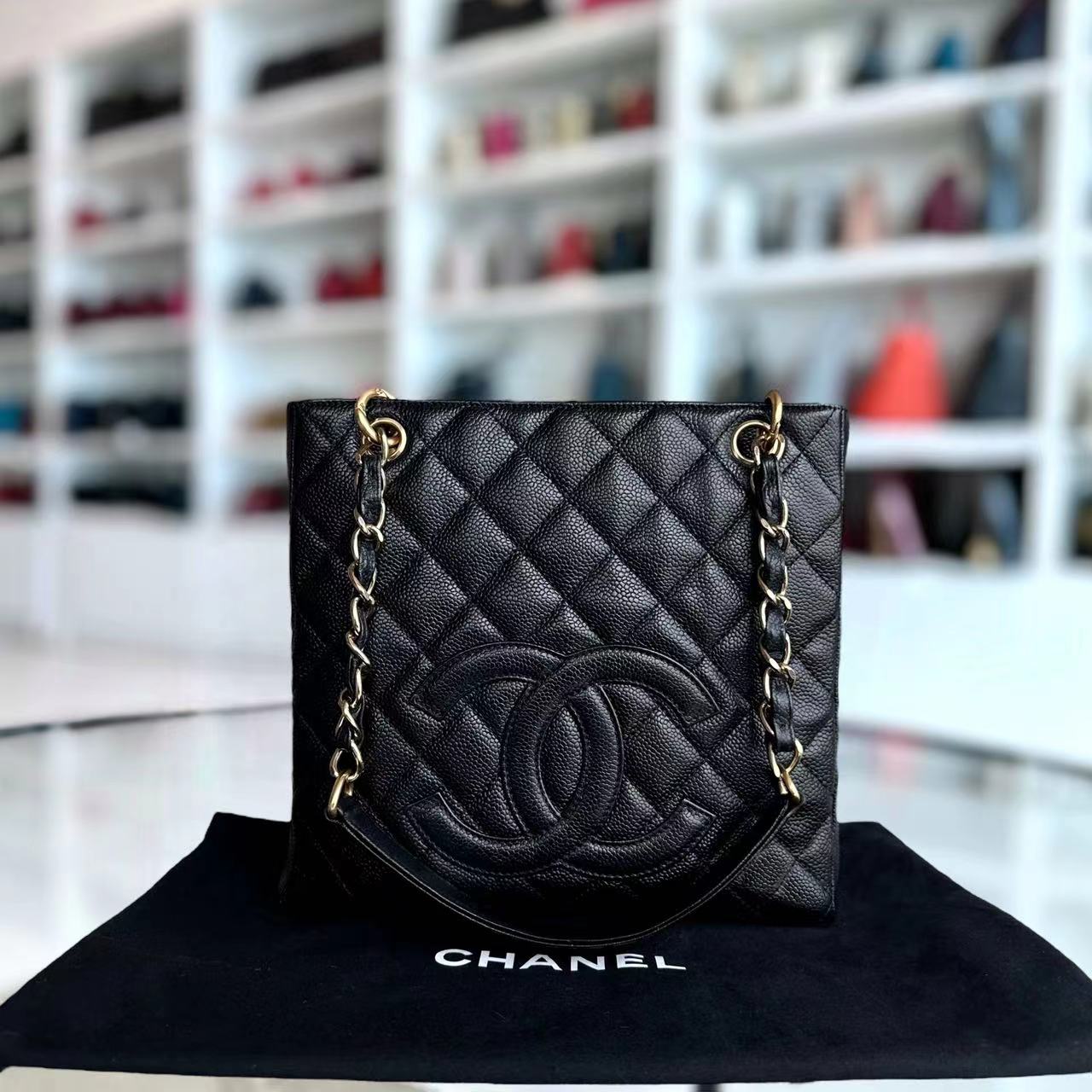 Chanel Caviar PST Petite Shopping Tote Black GHW No 8 - Luxury Evermore