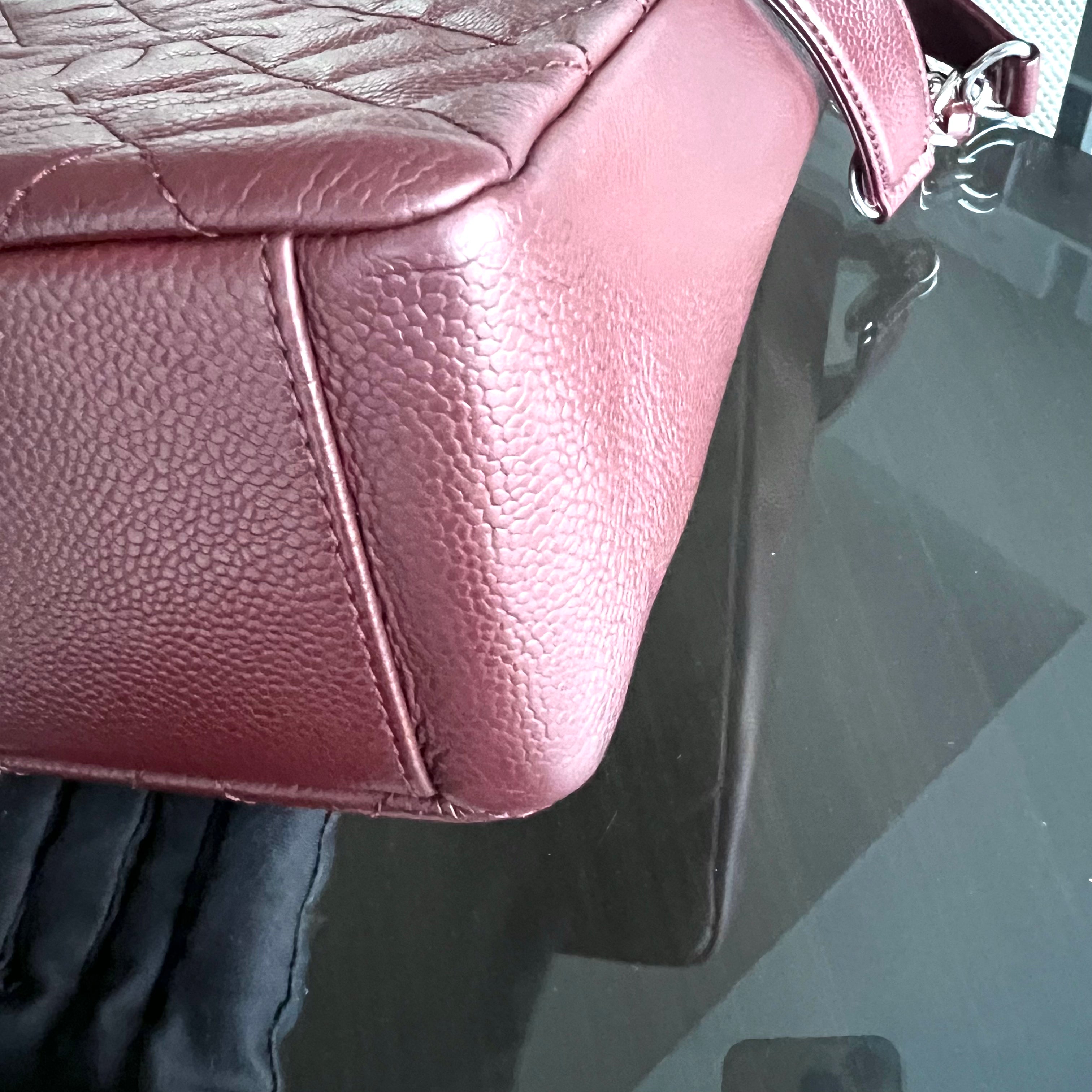 Chanel Caviar PST Petite Shopping Tote Quilted Grained Calfskin Burgundy Silver Hardware Series 18 - Luxury Evermore