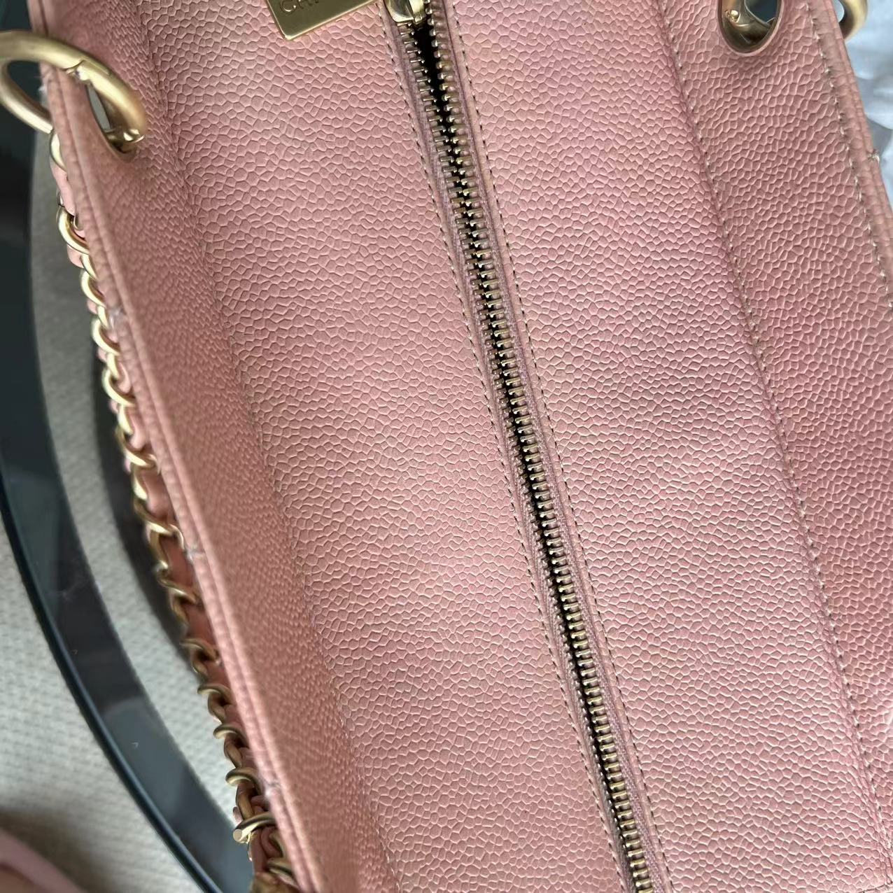 Chanel Caviar PTT Petite Timeless Tote Quilted Grained Calfskin Sakura Pink Golden Hardware Series 6 - Luxury Evermore