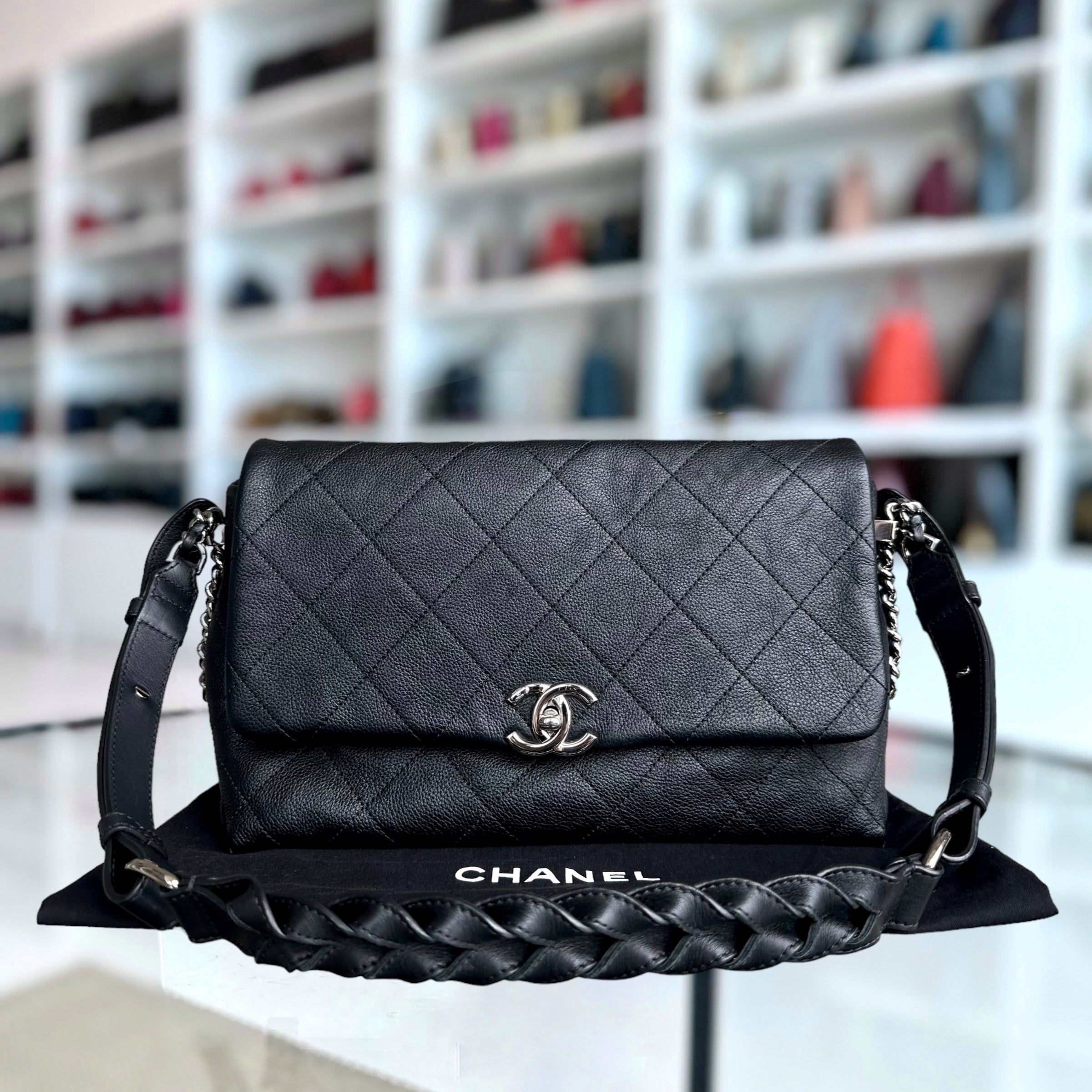 Chanel Caviar Seasonal Flap Braided With Style Quilted Grained Calfskin Black Silver Hardware Series 25 - Luxury Evermore