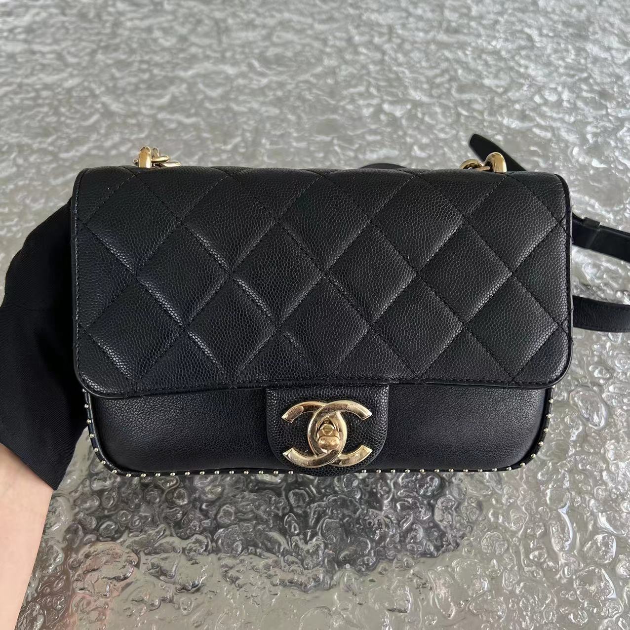 Chanel Caviar Seasonal Flap Quilted Calfskin Black Golden Hardware Series 24 - Luxury Evermore