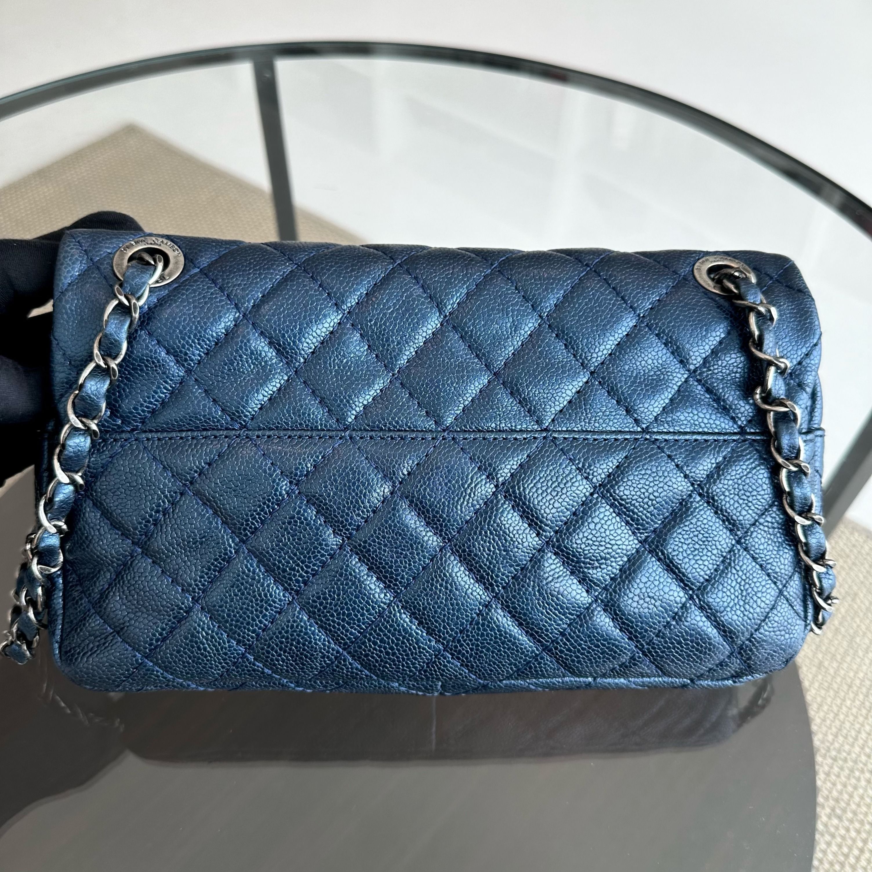 Chanel Caviar Seasonal Flap Zip Around Iridescent Dark Blue SHW No 18 - Luxury Evermore