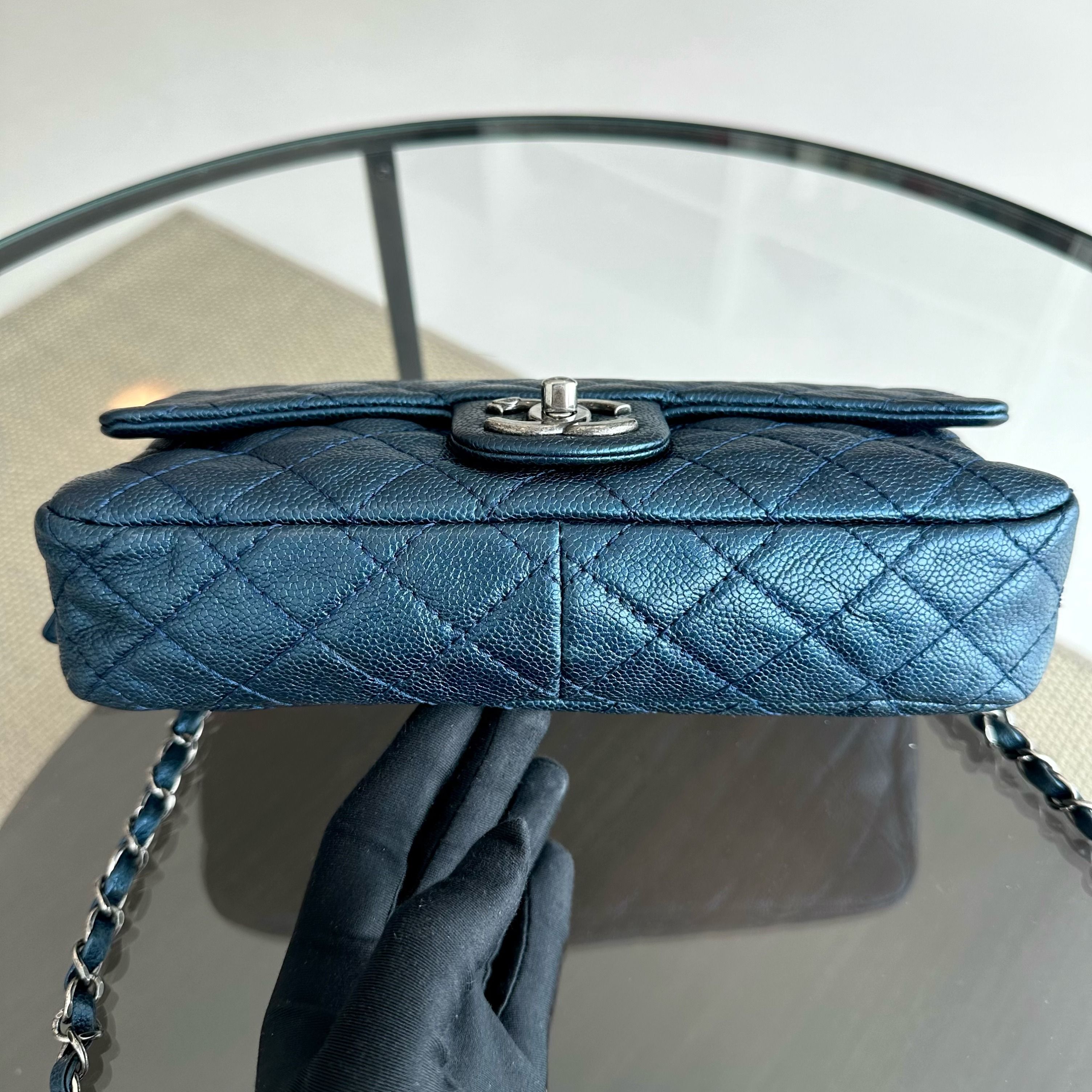 Chanel Caviar Seasonal Flap Zip Around Iridescent Dark Blue SHW No 18 - Luxury Evermore