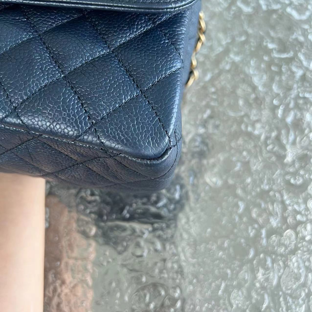 Chanel Caviar Single Flap Quilted Calfskin Navy Blue Golden Hardware Series 21 - Luxury Evermore