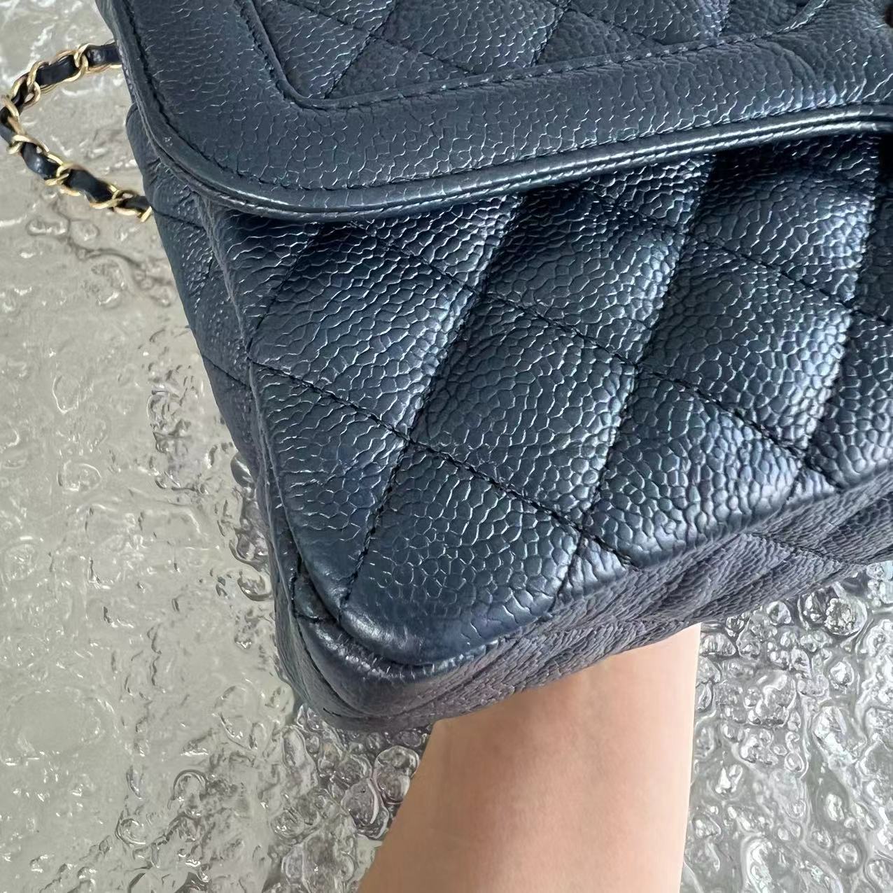 Chanel Caviar Single Flap Quilted Calfskin Navy Blue Golden Hardware Series 21 - Luxury Evermore