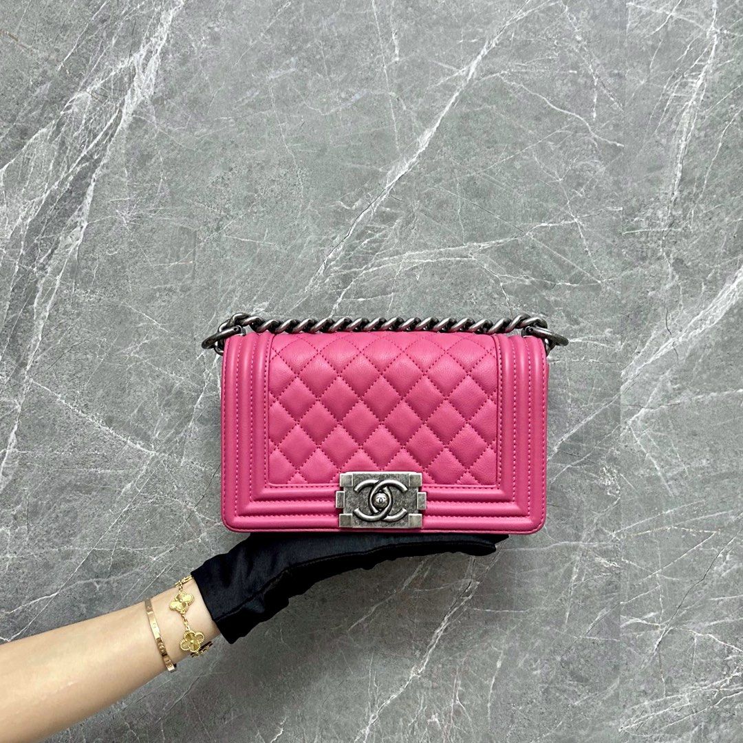 Chanel Caviar Small Boy Hot Pink SHW No 17 - Luxury Evermore