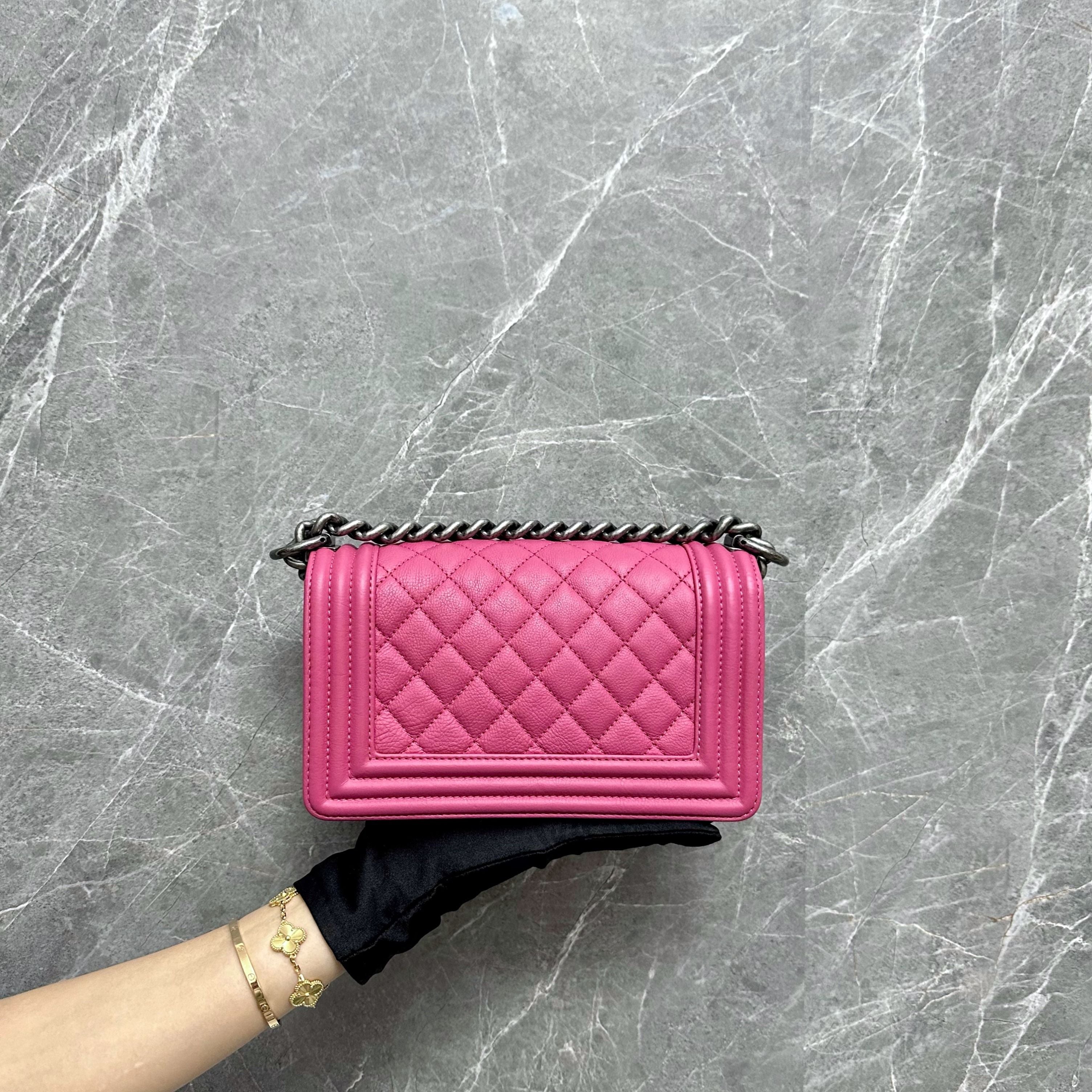 Chanel Caviar Small Boy Hot Pink SHW No 17 - Luxury Evermore