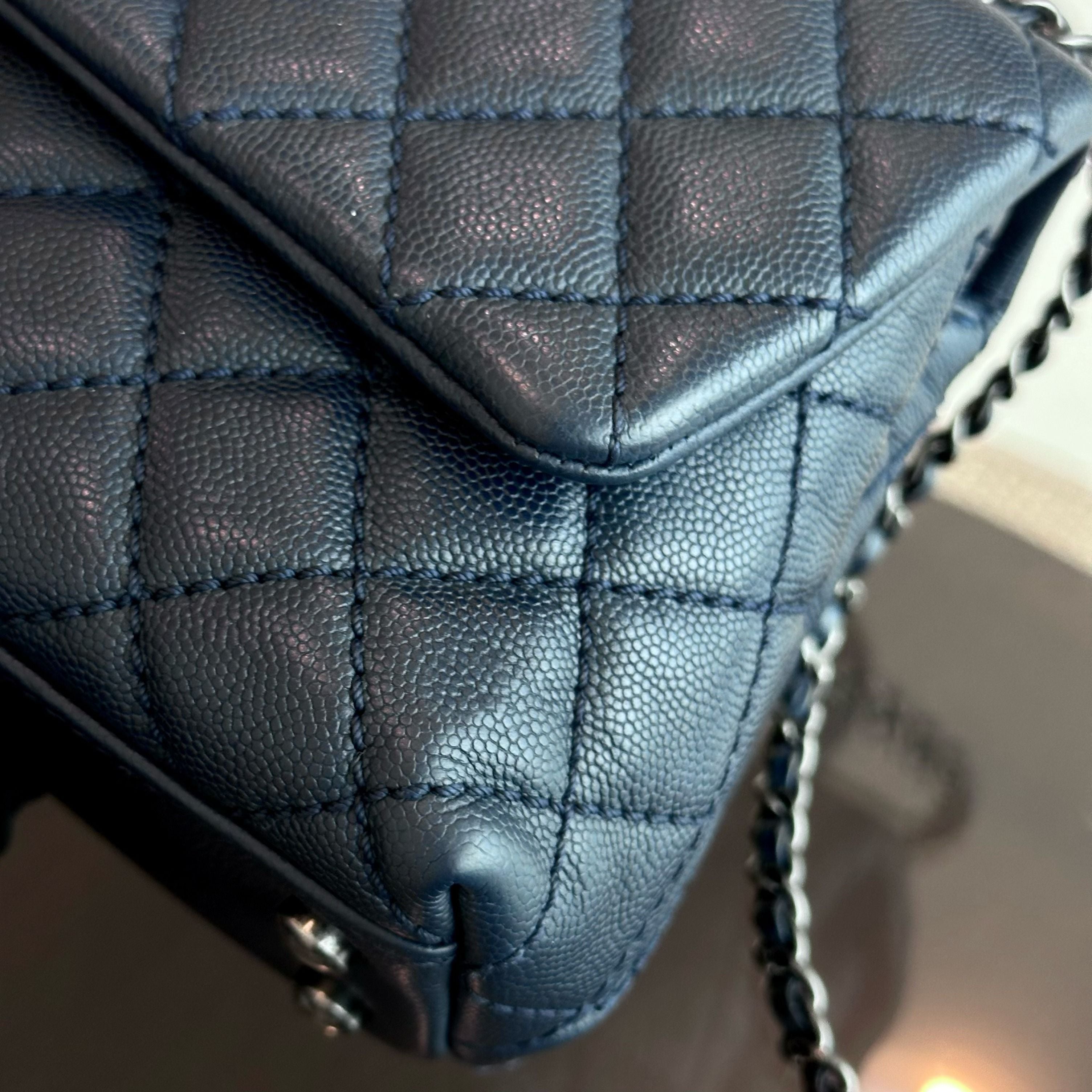 Chanel Caviar Small Coco Handle 24cm Quilted Calfskin Dark Navy Blue No 22 - Luxury Evermore