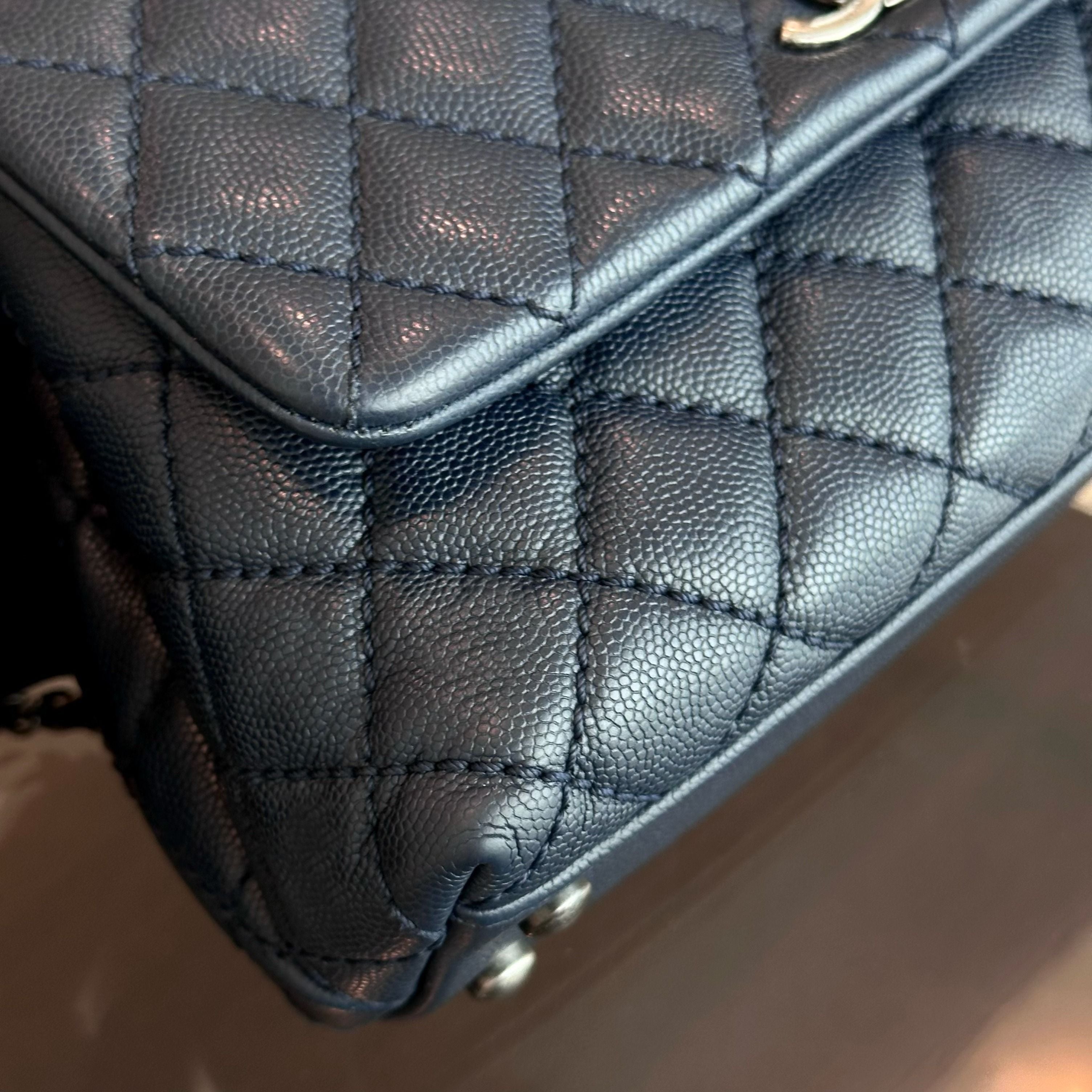 Chanel Caviar Small Coco Handle 24cm Quilted Calfskin Dark Navy Blue No 22 - Luxury Evermore