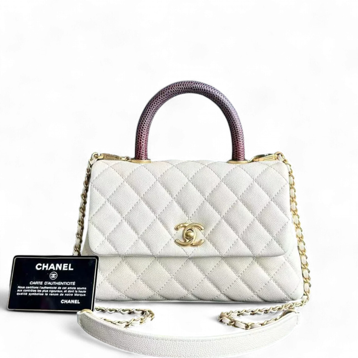 Caviar Small Coco Handle Quilted Calfskin Cream White Golden Hardware Series 24