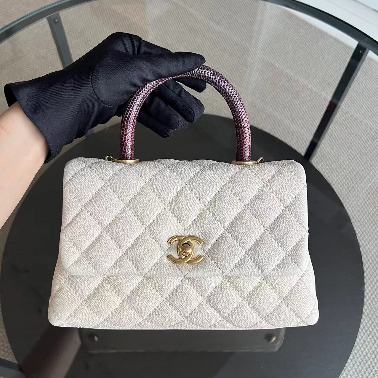 Chanel Caviar Small Coco Handle Quilted Calfskin Cream White Golden Hardware Series 24 - Luxury Evermore