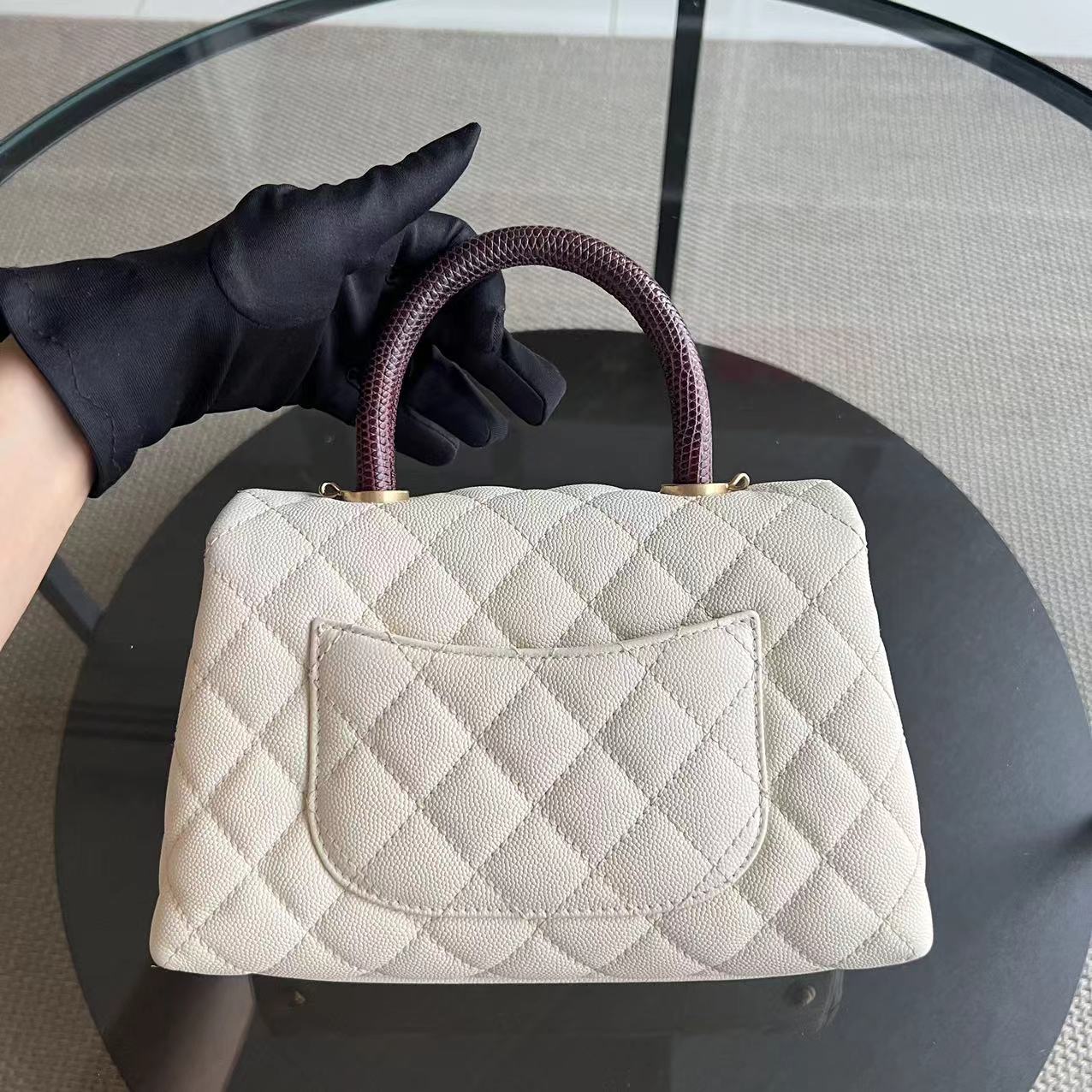 Chanel Caviar Small Coco Handle Quilted Calfskin Cream White Golden Hardware Series 24 - Luxury Evermore