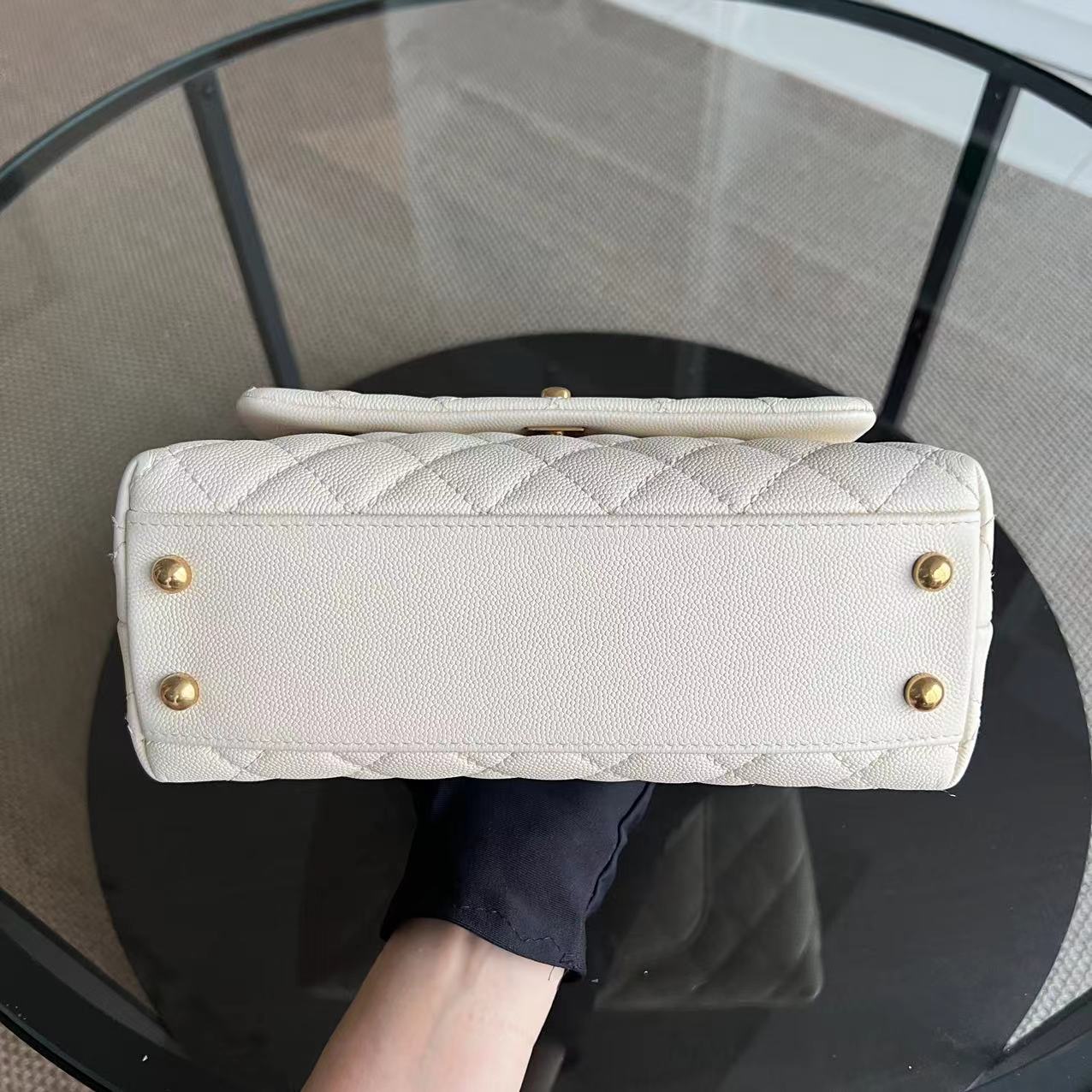 Chanel Caviar Small Coco Handle Quilted Calfskin Cream White Golden Hardware Series 24 - Luxury Evermore