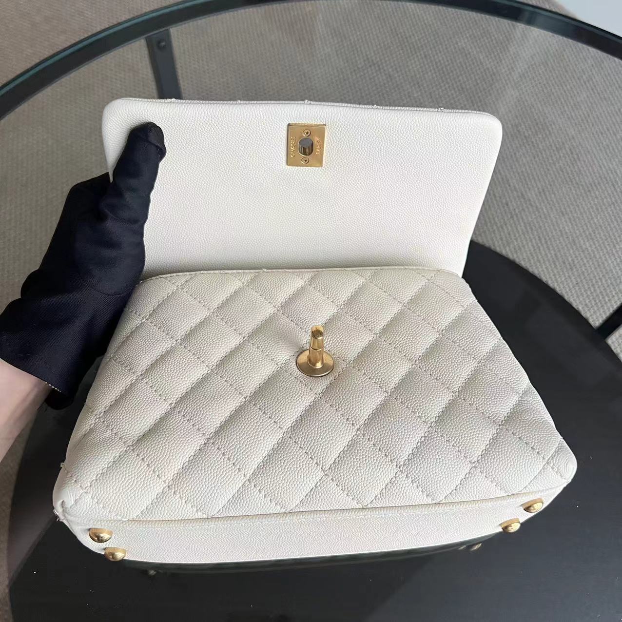 Chanel Caviar Small Coco Handle Quilted Calfskin Cream White Golden Hardware Series 24 - Luxury Evermore