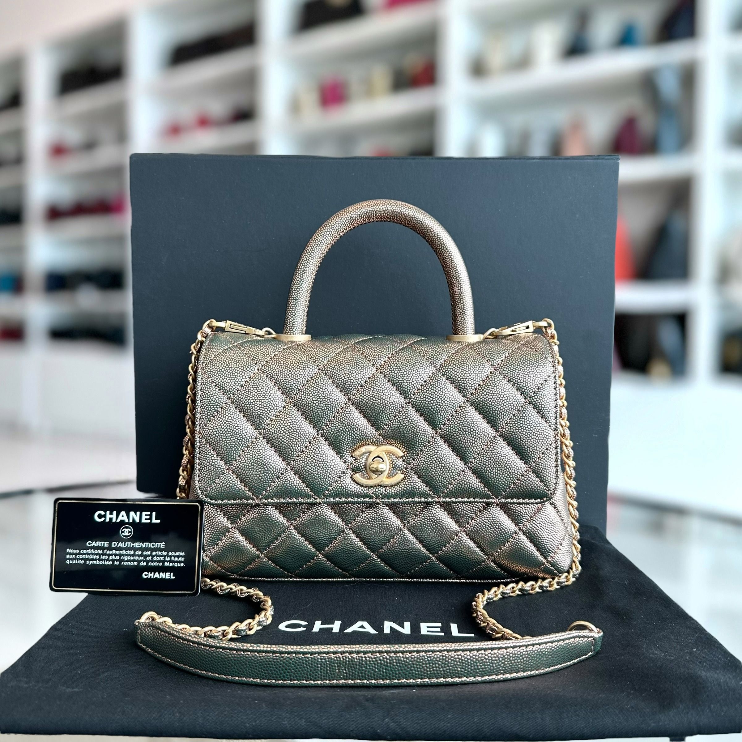 Chanel Caviar Small Coco Handle Quilted Calfskin Limited Edition Gold GHW No 27 - Luxury Evermore