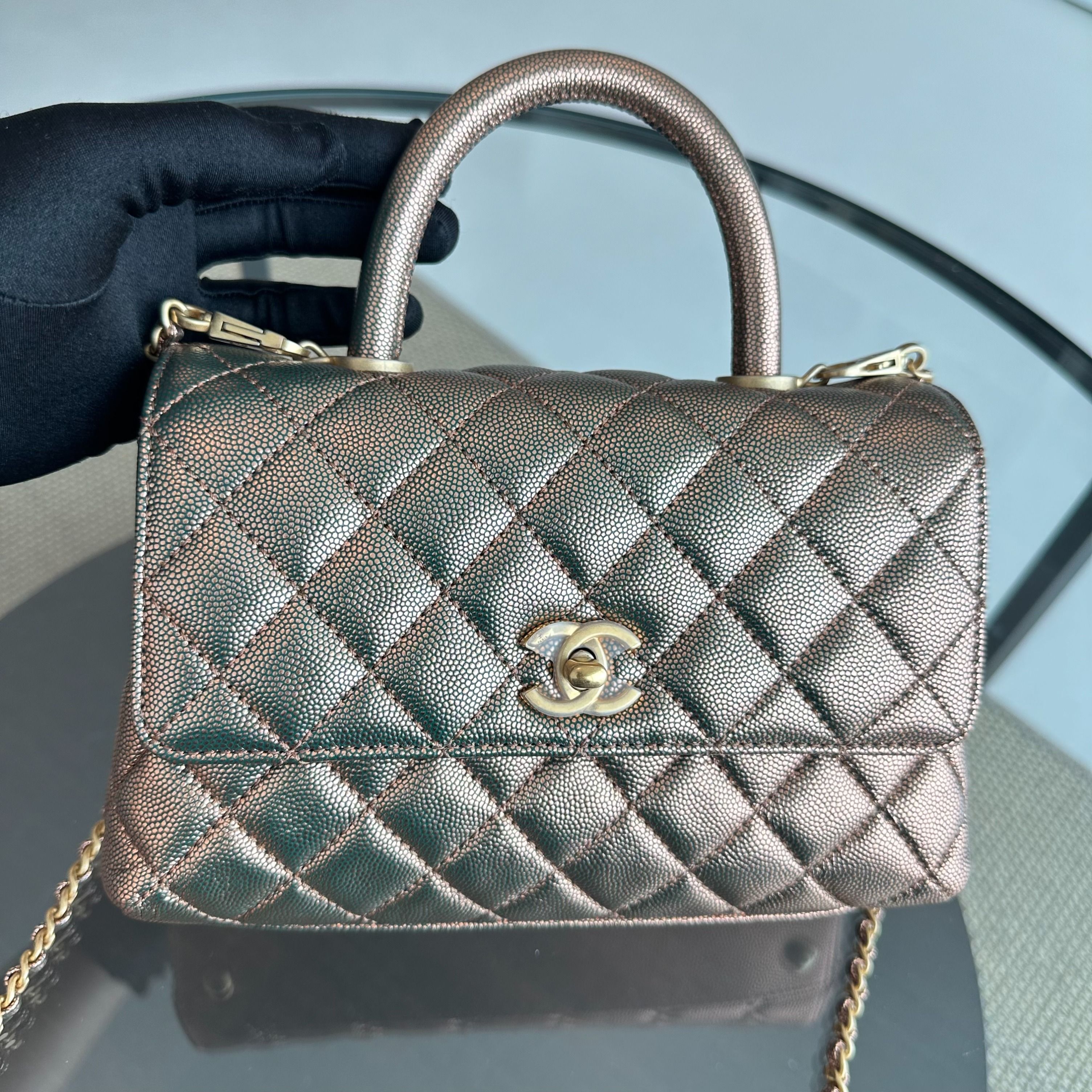 Chanel Caviar Small Coco Handle Quilted Calfskin Limited Edition Gold GHW No 27 - Luxury Evermore