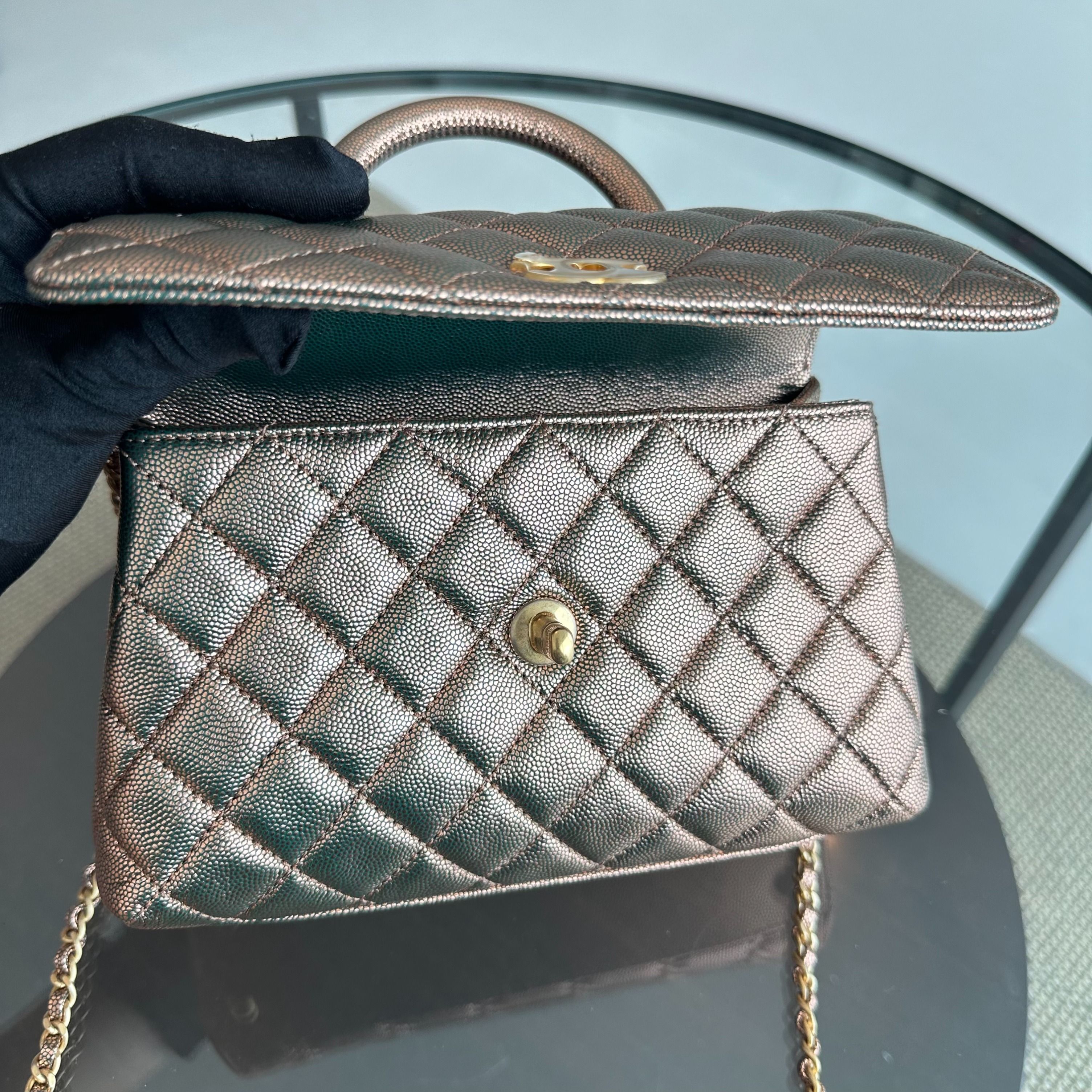 Chanel Caviar Small Coco Handle Quilted Calfskin Limited Edition Gold GHW No 27 - Luxury Evermore