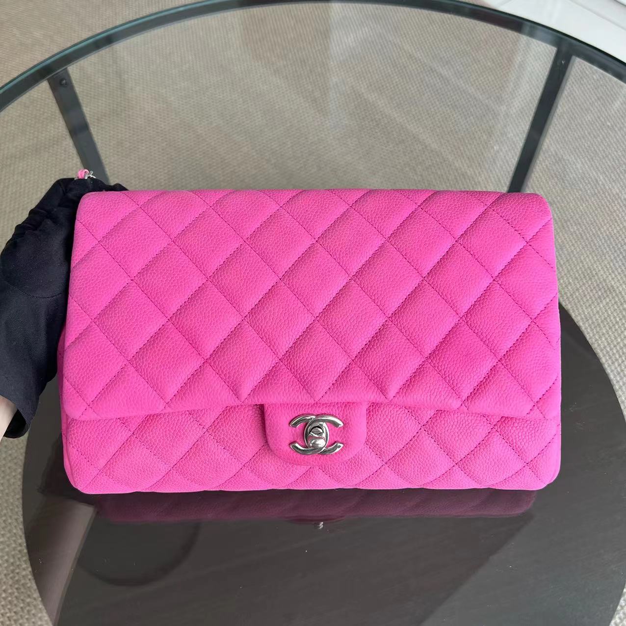 Chanel Caviar Timeless Classic Flap Clutch Quilted Calfskin Hot Pink SHW No 18 - Luxury Evermore