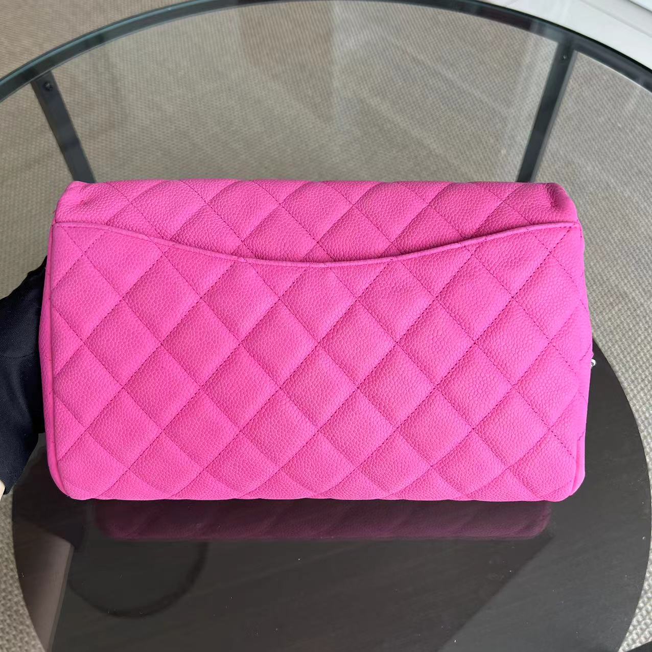 Chanel Caviar Timeless Classic Flap Clutch Quilted Calfskin Hot Pink SHW No 18 - Luxury Evermore