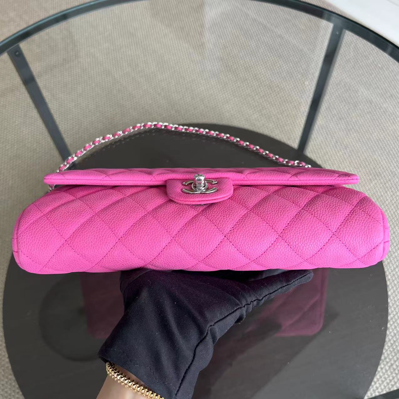 Chanel Caviar Timeless Classic Flap Clutch Quilted Calfskin Hot Pink SHW No 18 - Luxury Evermore