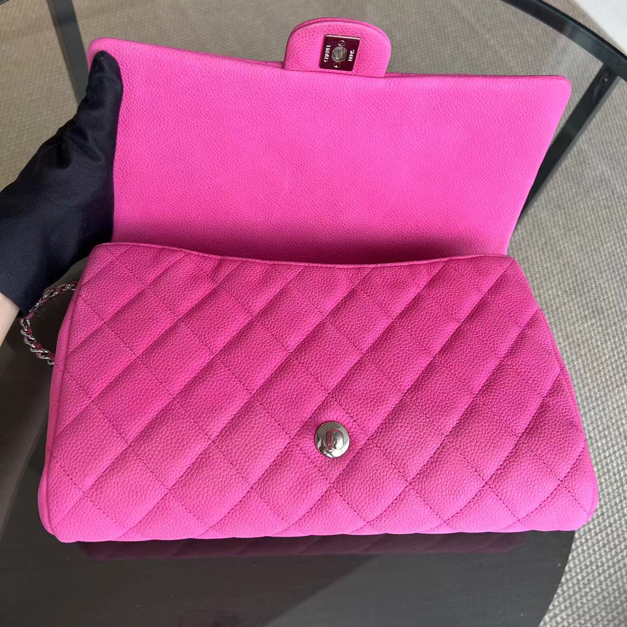 Chanel Caviar Timeless Classic Flap Clutch Quilted Calfskin Hot Pink SHW No 18 - Luxury Evermore