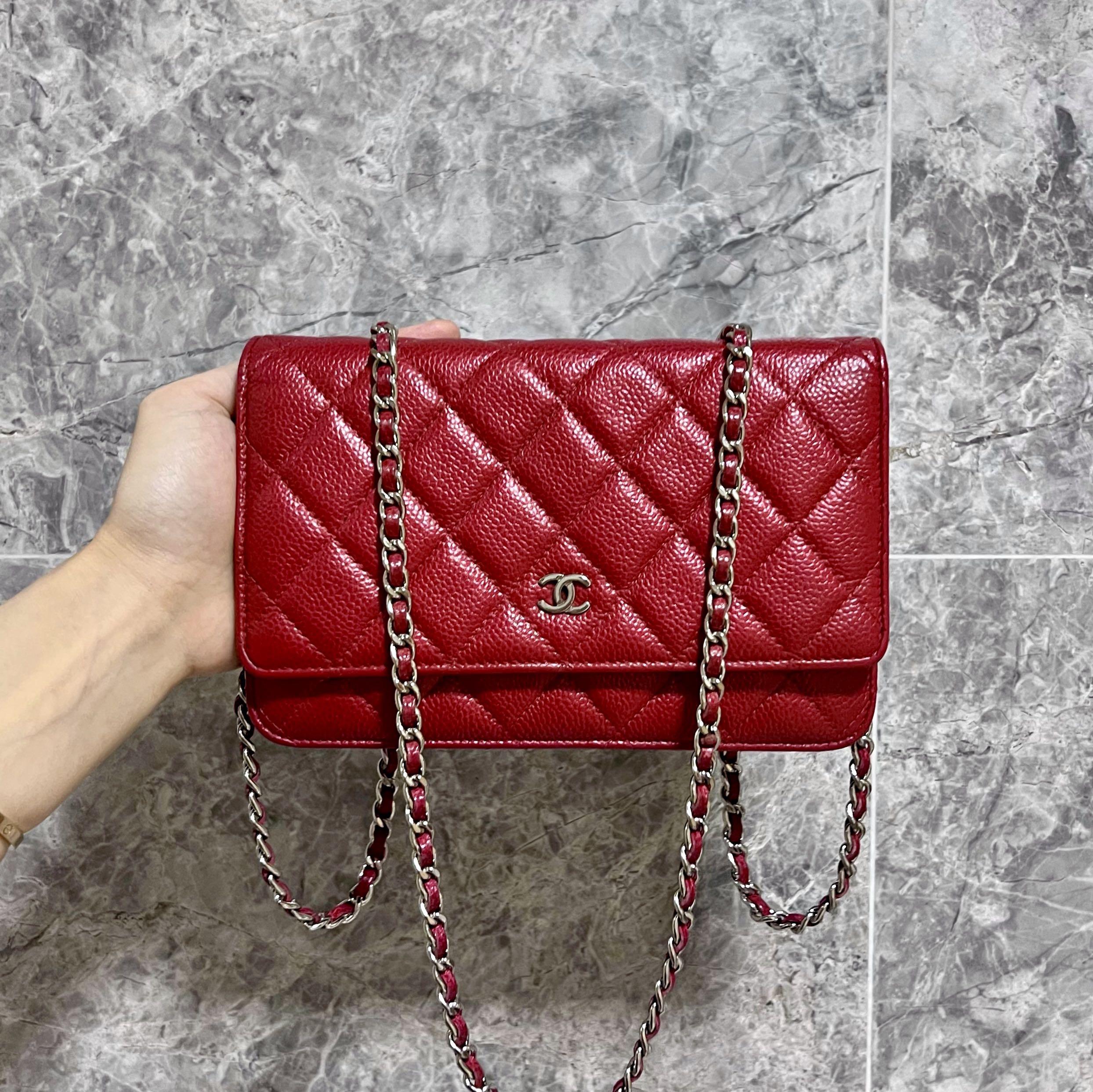 Chanel Caviar WOC Classic Wallet On Chain Red No 20 - Luxury Evermore