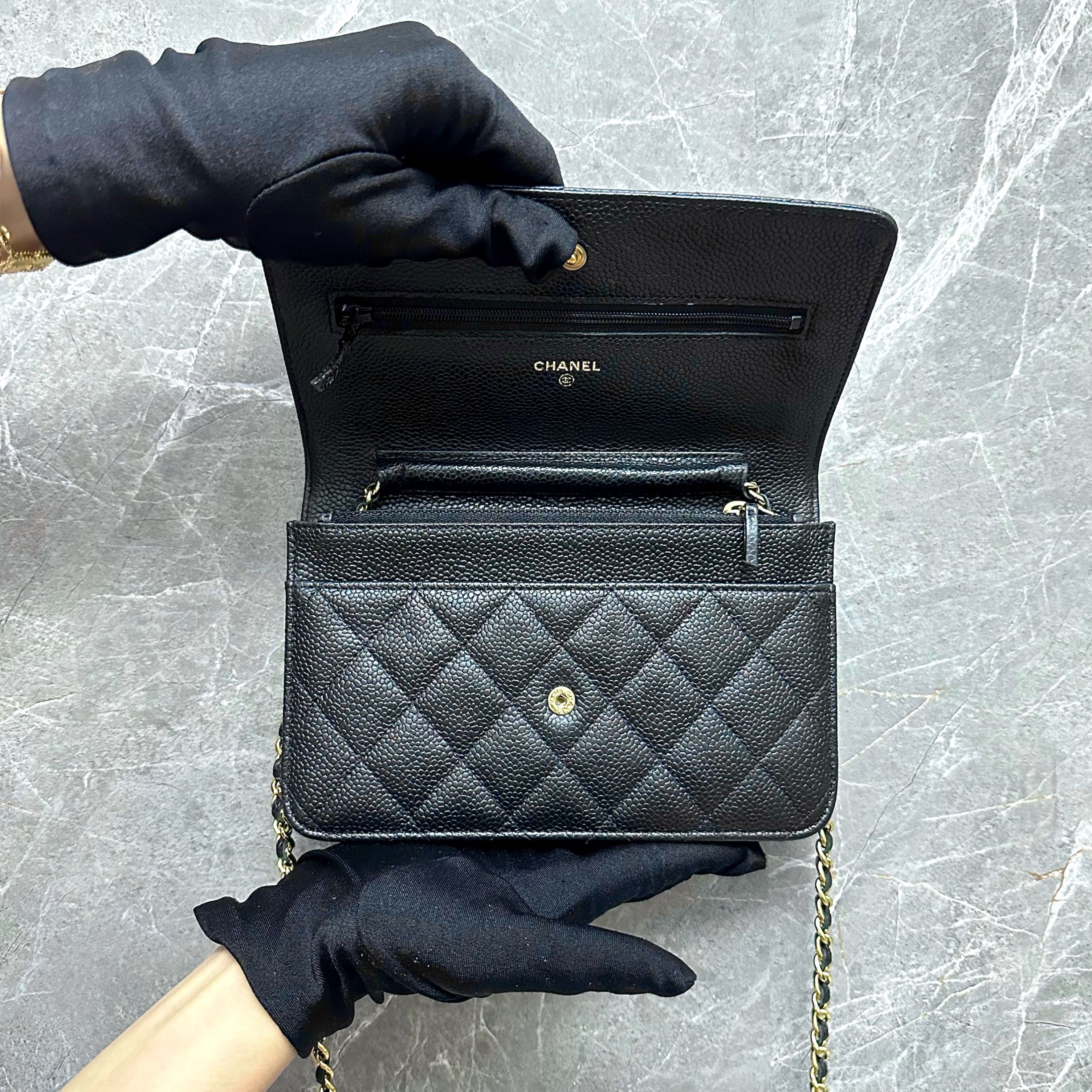 Chanel Caviar WOC Wallet On Chain Black GHW No 24 - Luxury Evermore