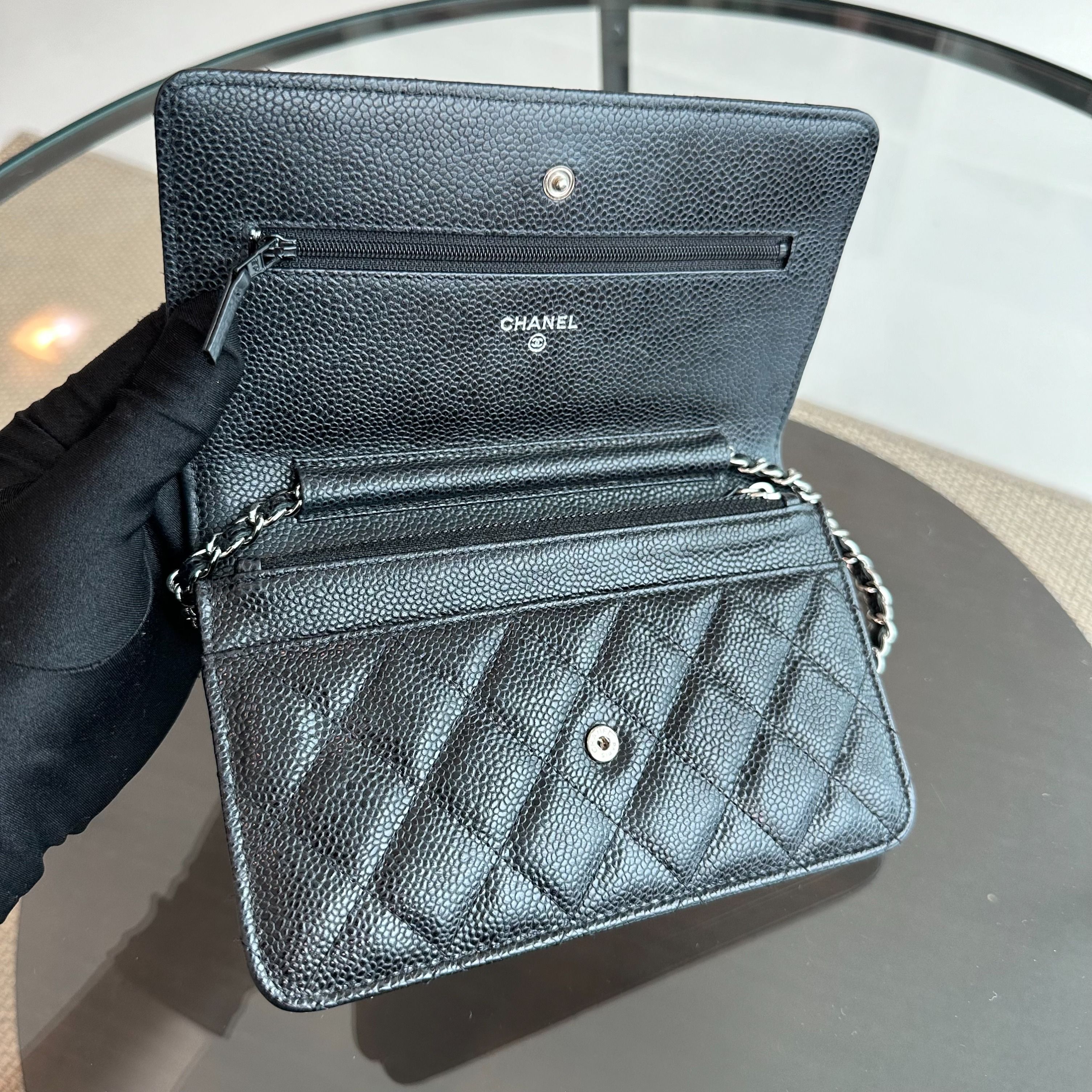 Chanel Caviar WOC Wallet On Chain Black SHW No 19 - Luxury Evermore